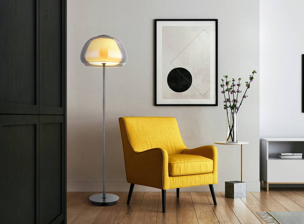 GLOBO Stehleuchte Chrom schwarz Metall Glas B/H/L: ca. 44x37x44 cm