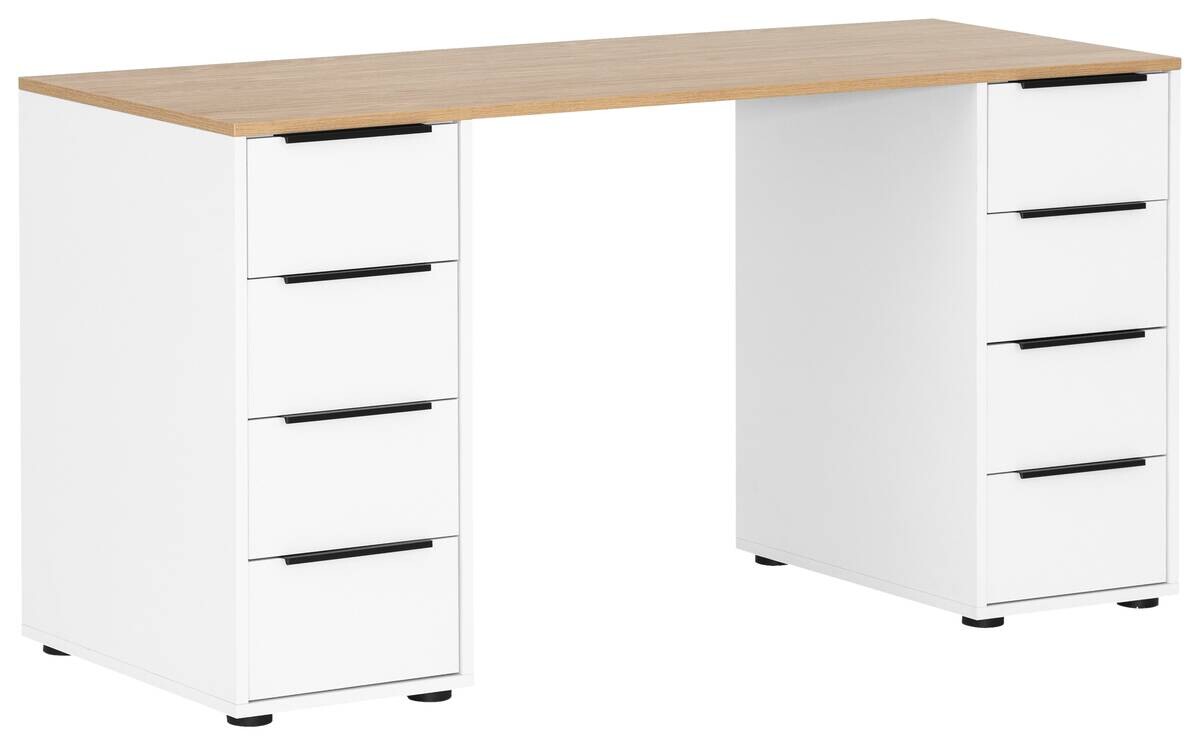Schreibtisch Elma weiß matt Eiche hell Nachbildung B/H/T: ca. 140x73,1x55,5 cm