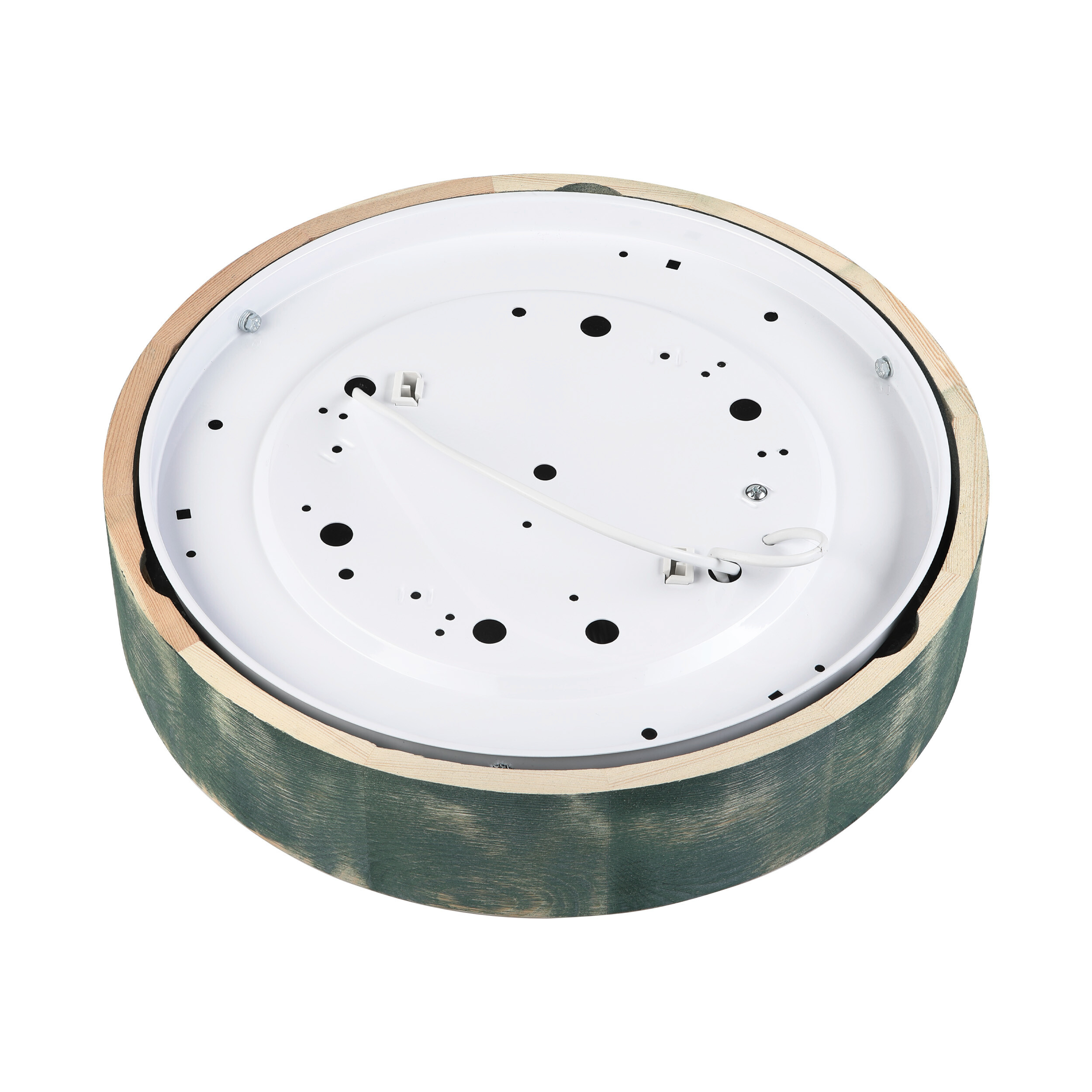 Lamkur Deckenleuchte grün hellbraun Holz Glas B/H/L: ca. 38x38x10 cm 2 Brennstellen