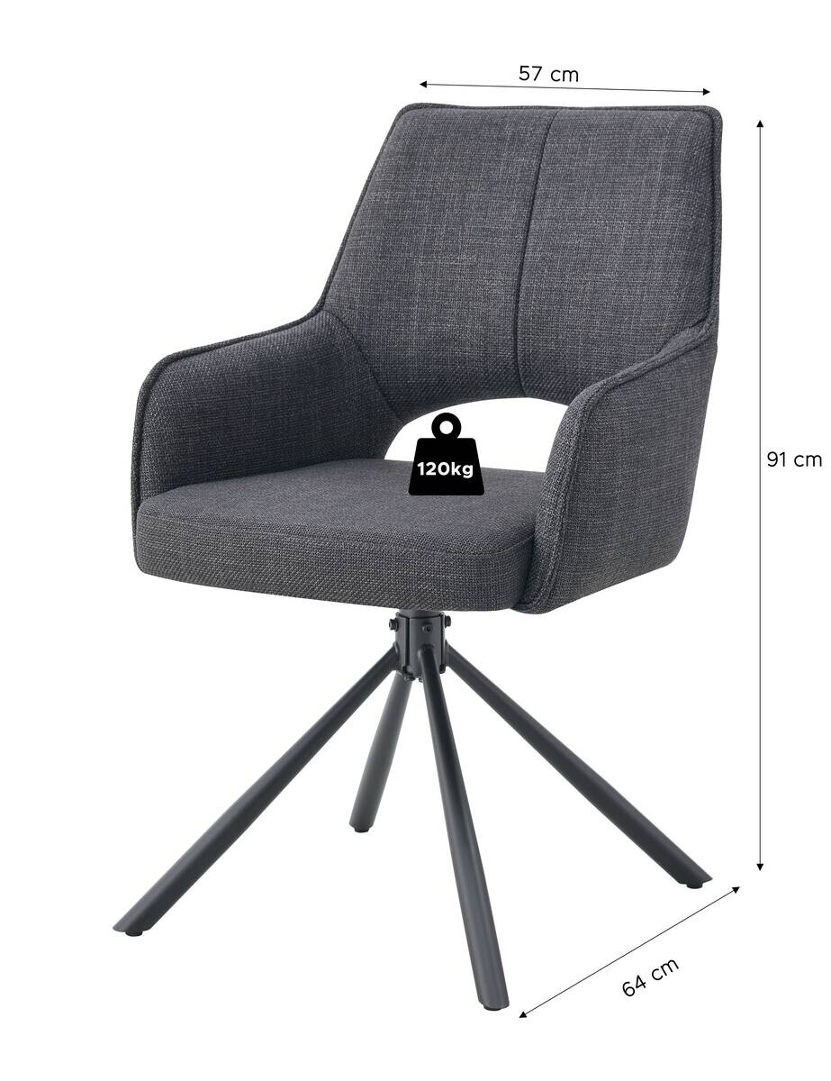 Drehstuhl JANA, 2er Set anthrazit Stoff B/H/T: ca. 57x91x64 cm