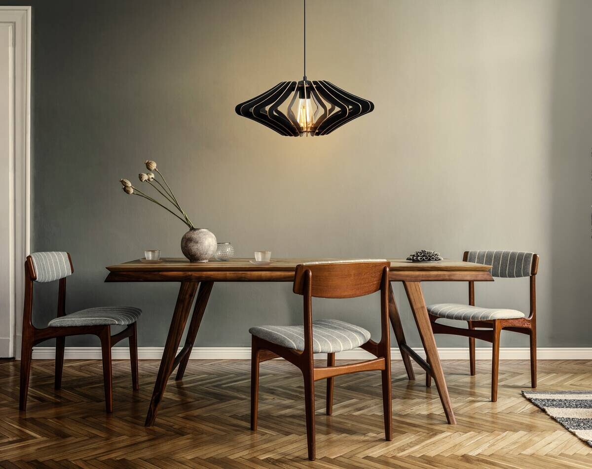 Opviq Pendelleuchte schwarz MDF B/H/T/L/D: ca. 47x55x47x47x47 cm E27 1 Brennstellen