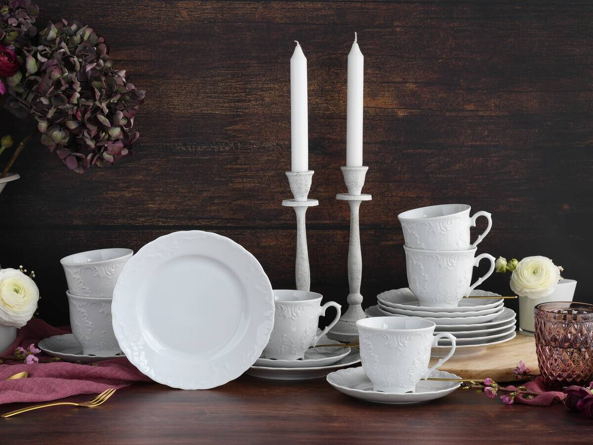 CreaTable Kaffeeservice Rokoko weiß Porzellan 18 tlg.