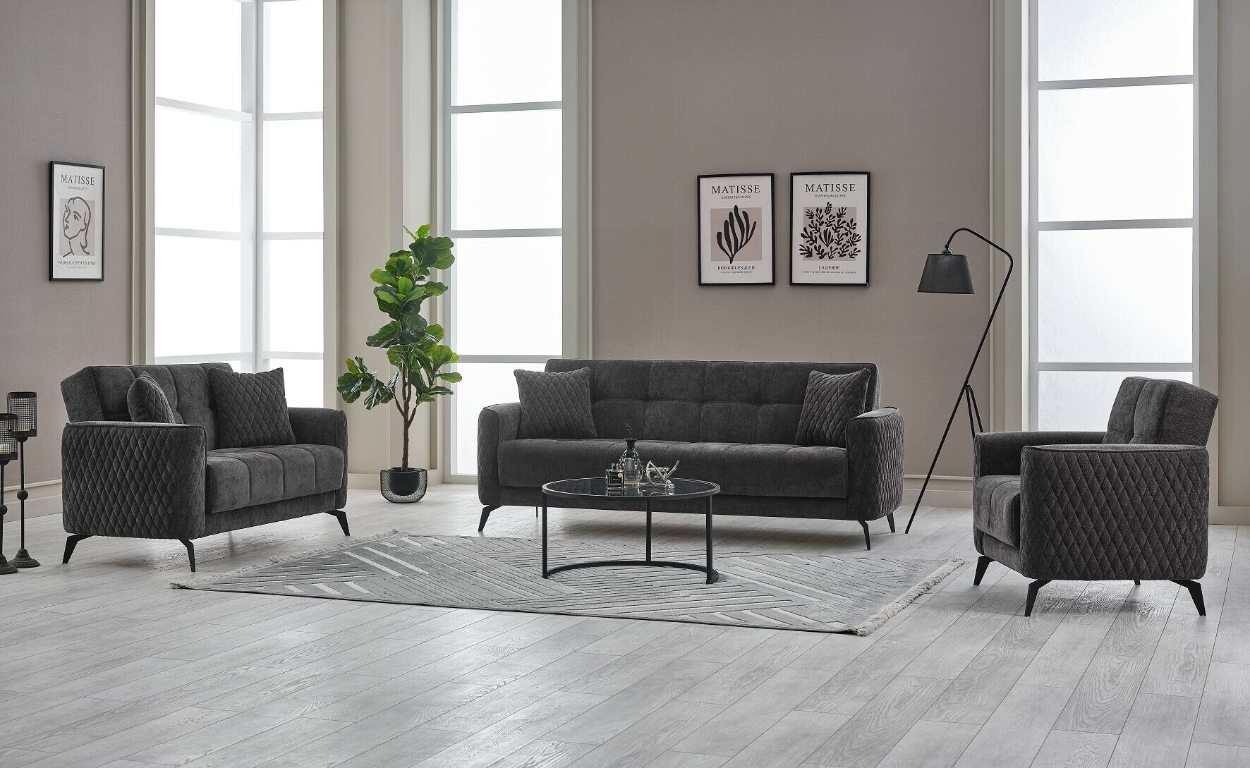 Sofa 3-2-1 Lendor grau Webstoff Sofa 3-2-1 Lendor grau Webstoff