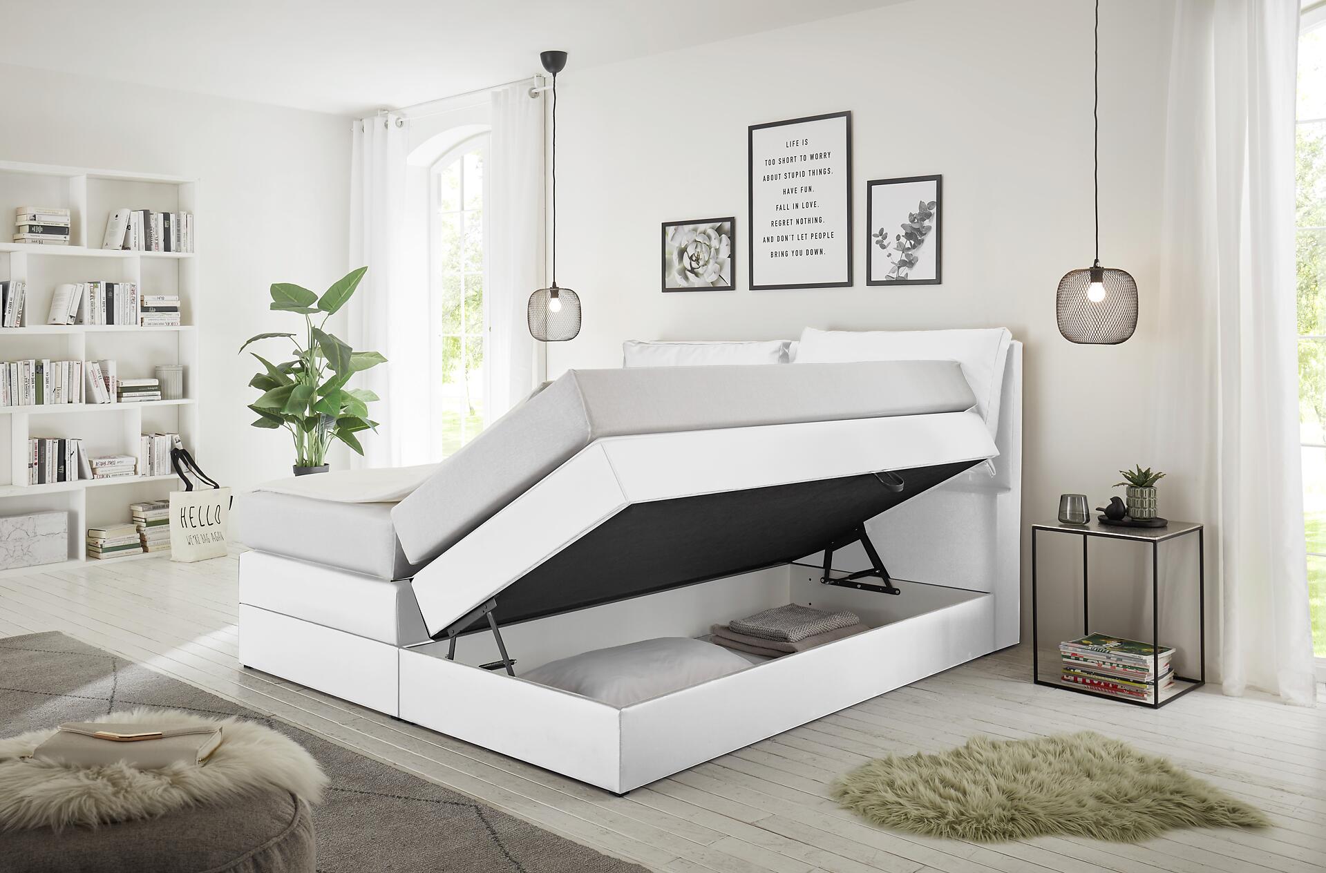 Boxspringbett Lissy weiß Kunstleder Liegefläche B/L: ca. 160x200 cm