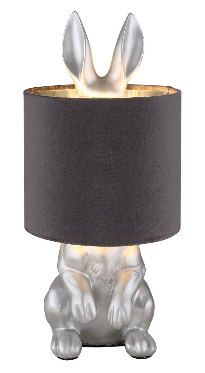 GLOBO Tischleuchte silber grau Kunststoff Samt H/D: ca. 41x18 cm E27 1 Brennstellen