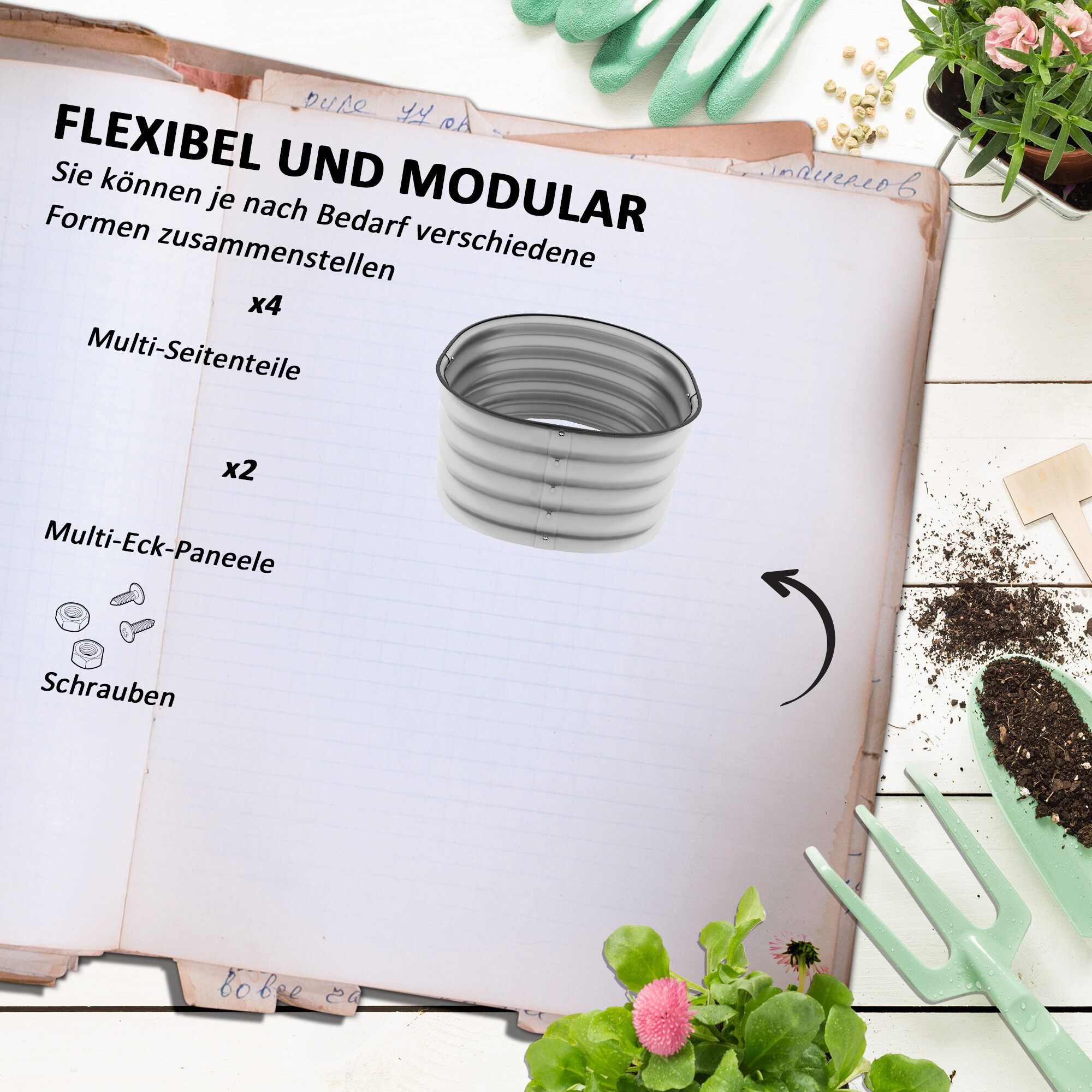 Outsunny Hochbeet silber Metall B/H/L: ca. 62x30x105 cm