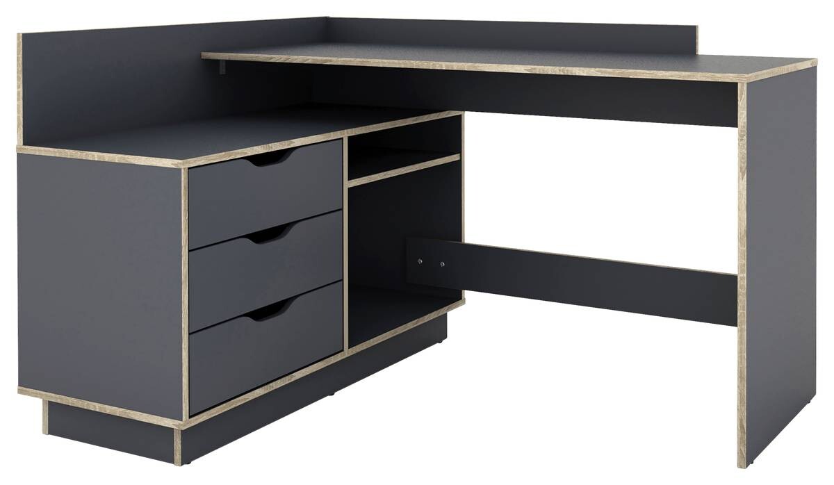 Winkelschreibtisch BELFAST anthrazit Eiche Optik B/H/T: ca. 129x83,5x105 cm