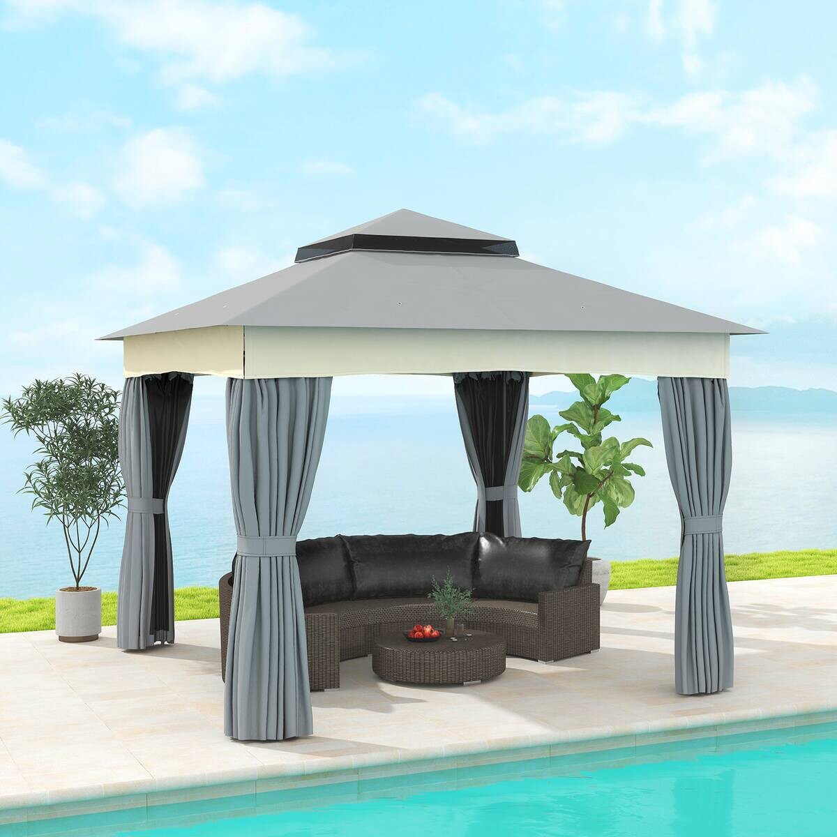Outsunny Pavillon dunkelgrau Polyester B/H/L: ca. 306x269x306 cm