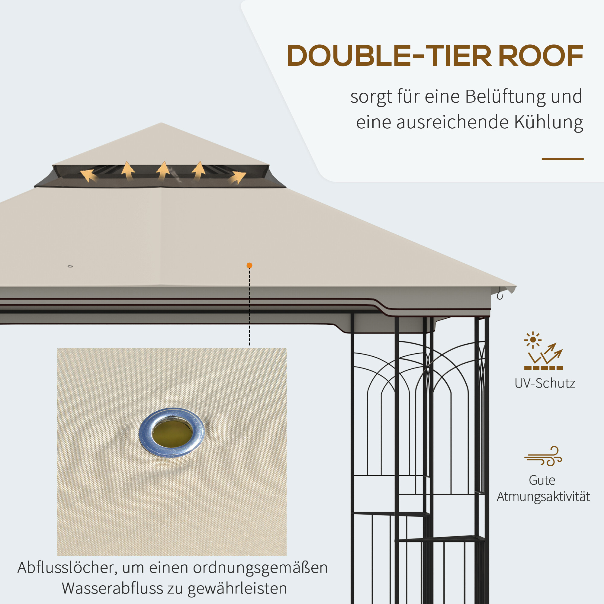 Outsunny Pavillon mit Doppeldach beige Metall B/H/L: ca. 299x274x299 cm