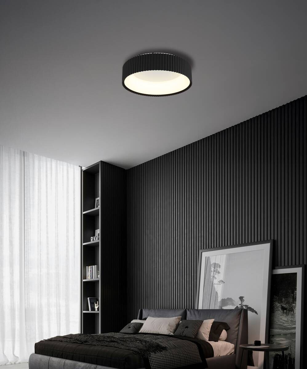 GLOBO LED-Deckenleuchte mattschwarz Opal weiß Acryl Metall H/D: ca. 13x46 cm 1 Brennstellen