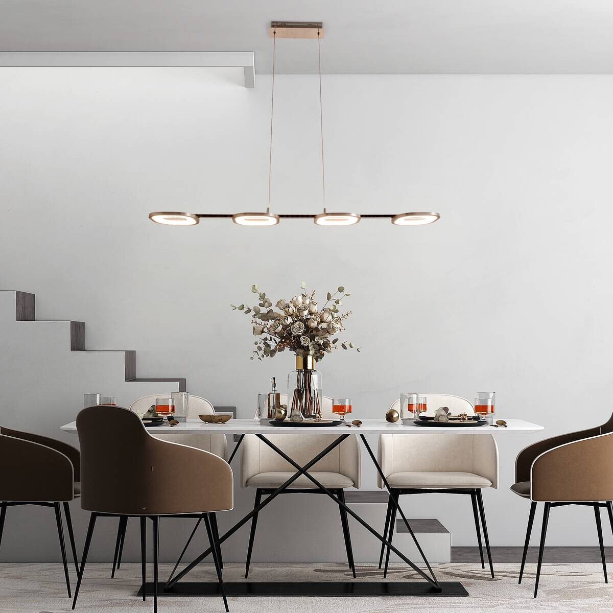 Näve Leuchten Pendelleuchte 7070342 stahlfarbig Kunststoff Metall B/H/T: ca. 16x150x100 cm null 4 Brennstellen