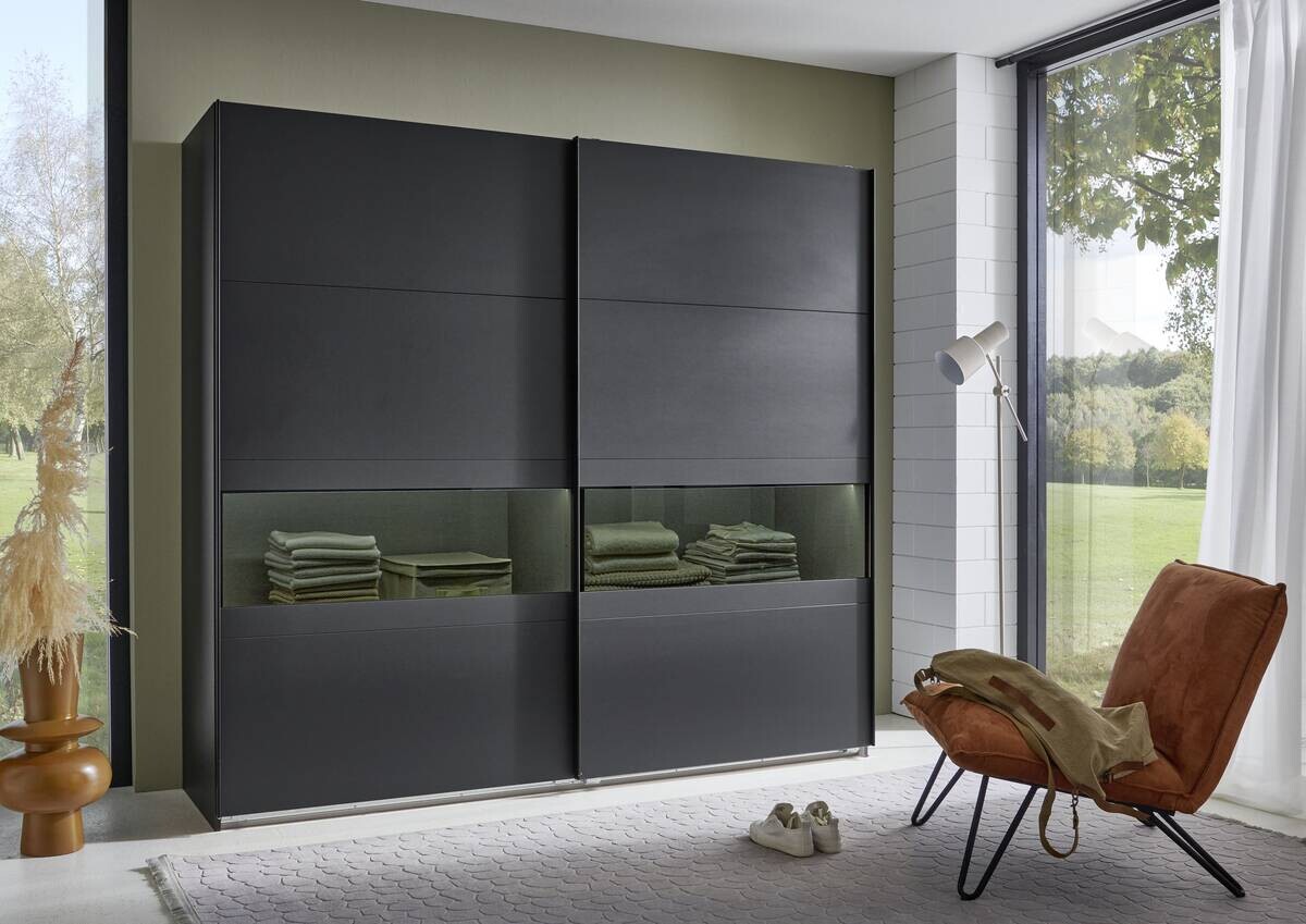 Schwebetürenschrank Easy Plus Black Graphit B/H/T: ca. 225x208x65 cm