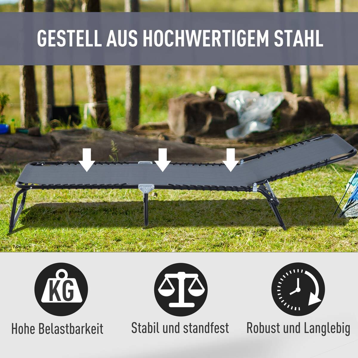 Outsunny Klappliege dunkelgrau Metall B/H/L: ca. 58x26x197 cm