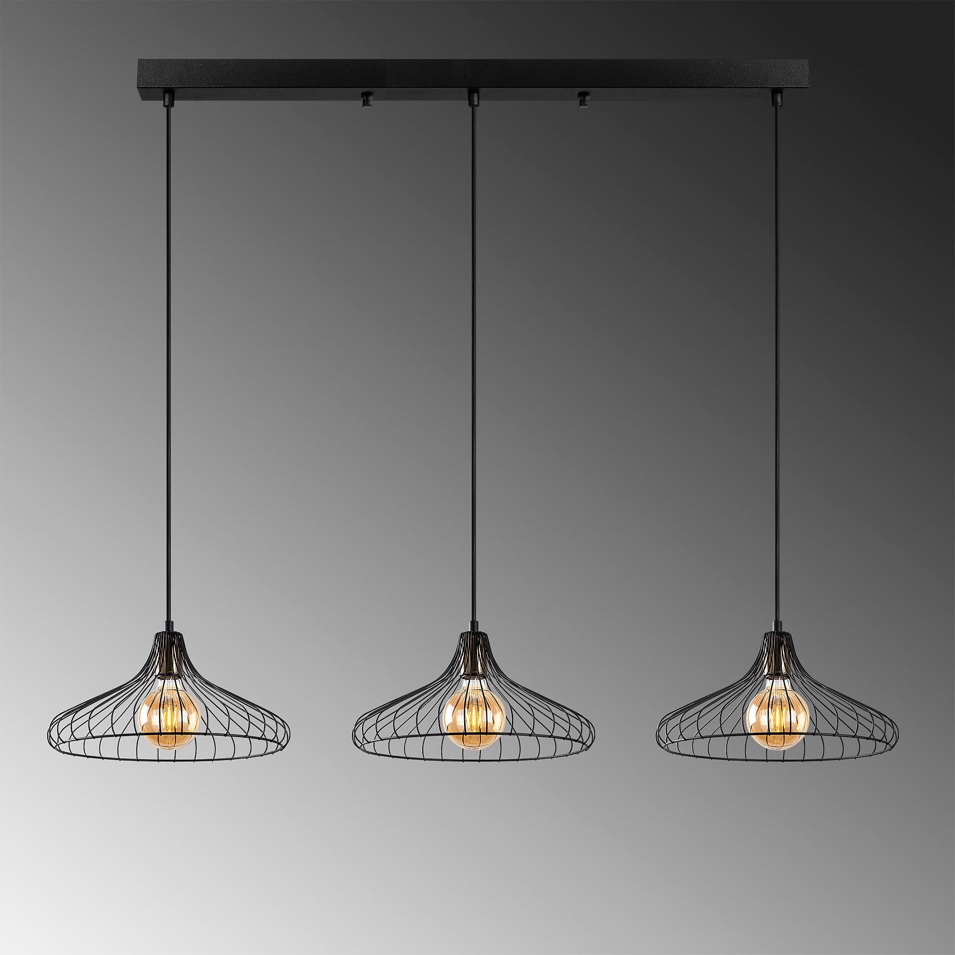 Opviq Pendelleuchte Depay-11260 schwarz Metall B/H/T/L: ca. 148x120x36x148 cm E27 3 Brennstellen