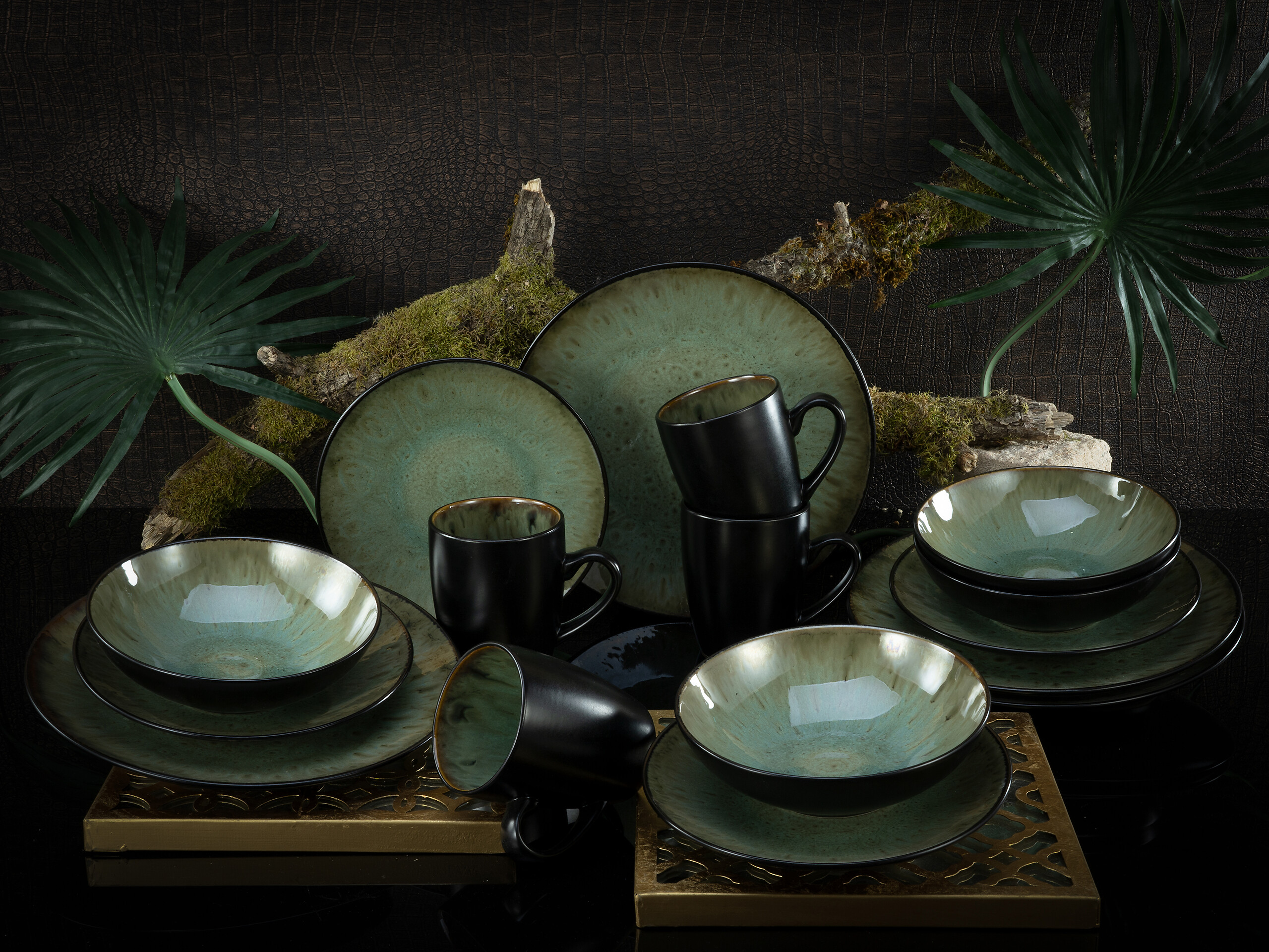 CreaTable Kombiservice Jawa grün Steinzeug 16 tlg.