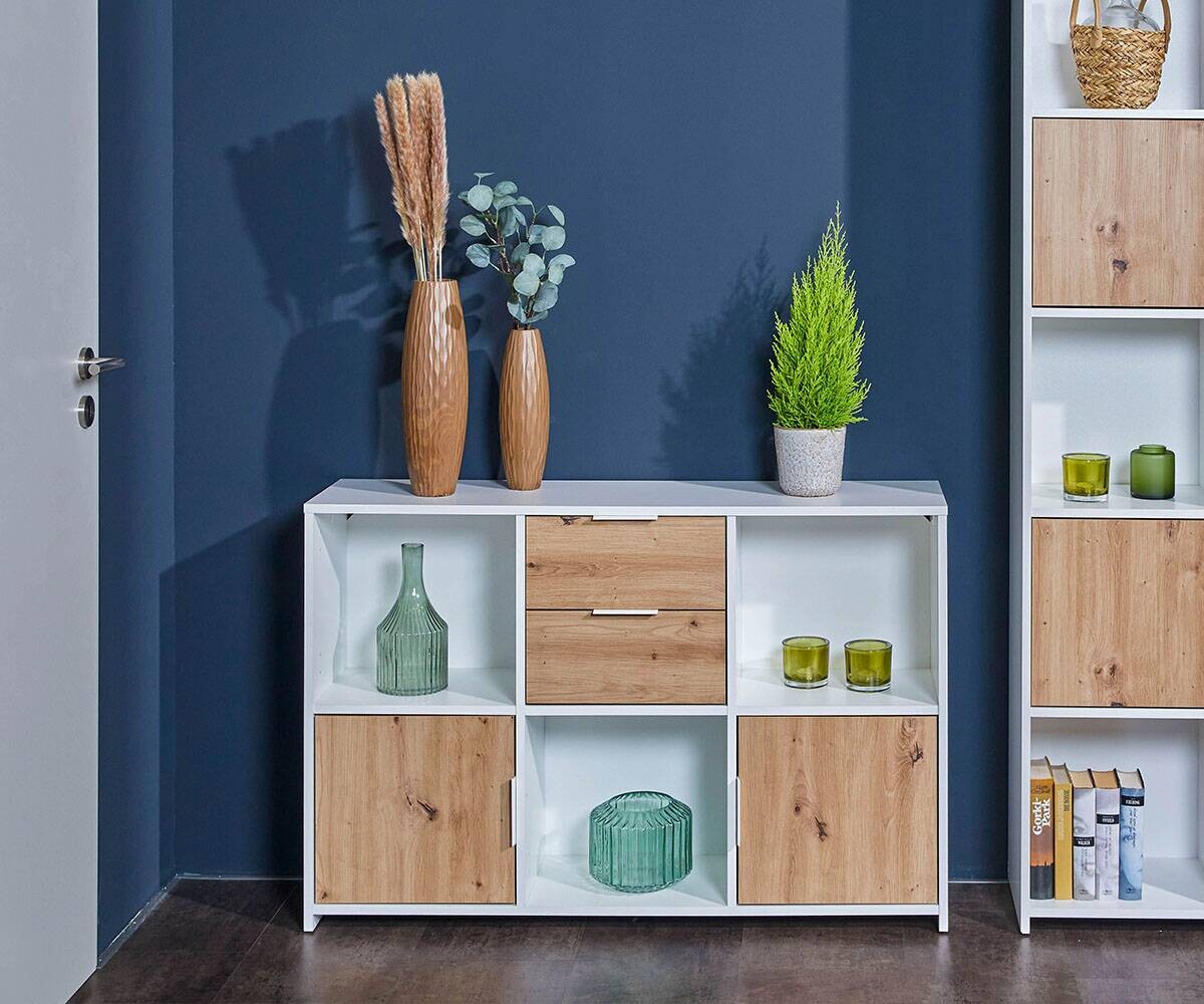 Kommode Pepeto 2T2S weiß weiß beschichtet Optik B/H/L: ca. 30x77x120 cm