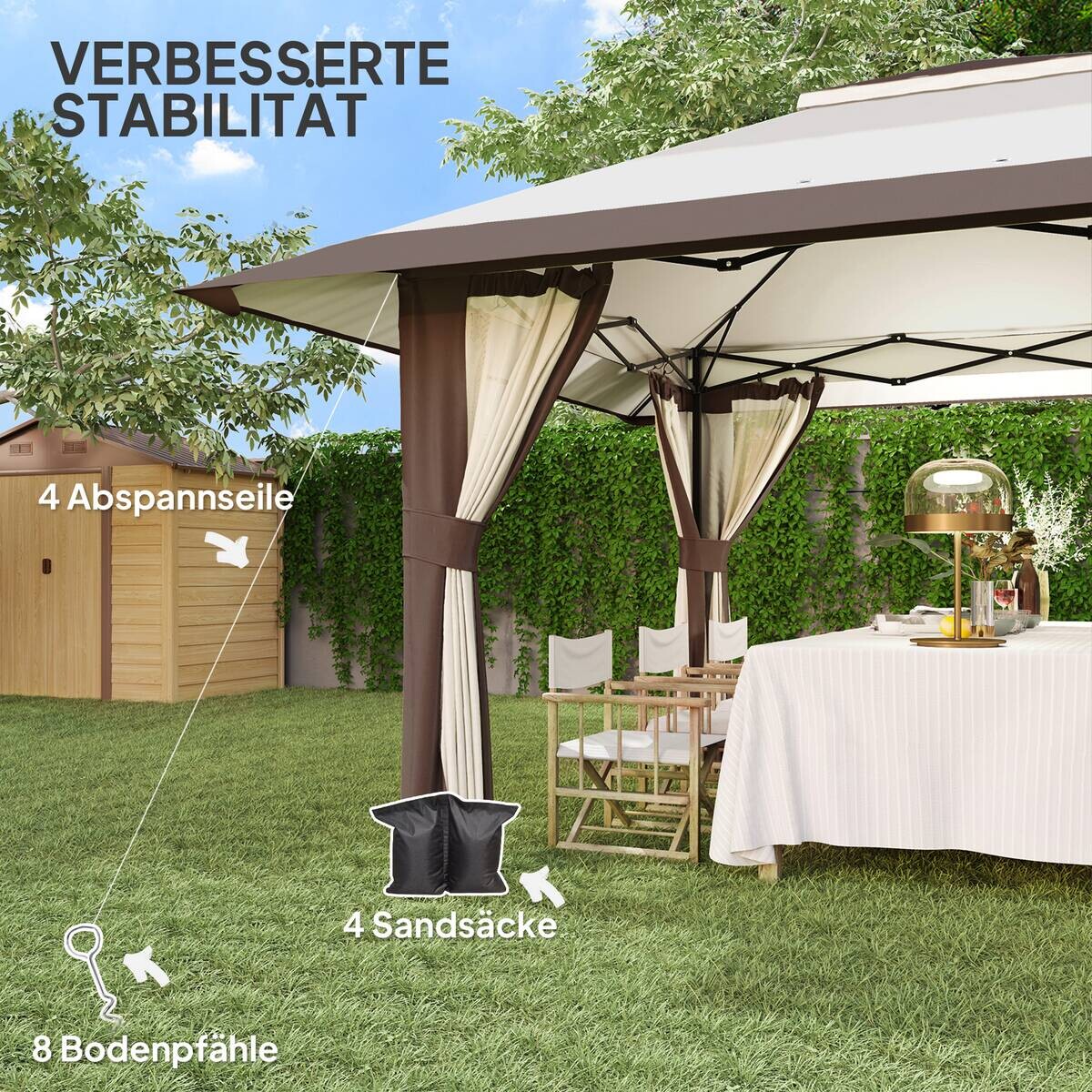 Outsunny Faltpavillon beige Polyester B/H/L: ca. 400x281x400 cm