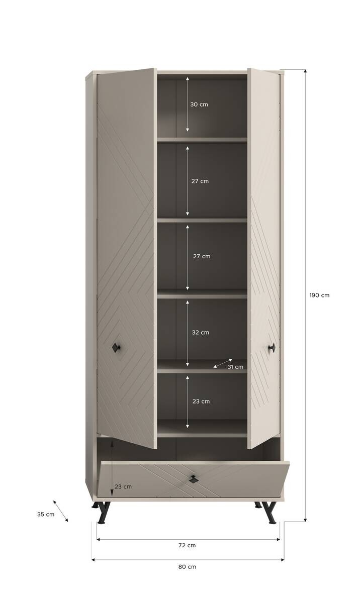 Garderobenschrank NOTES sandbeige sandbeige matt B/H/T: ca. 80x190x35 cm