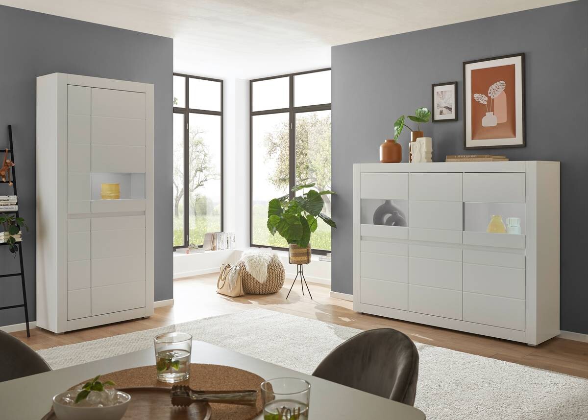 Vitrine Chester weiß matt B/H/T: ca. 85x198x35 cm