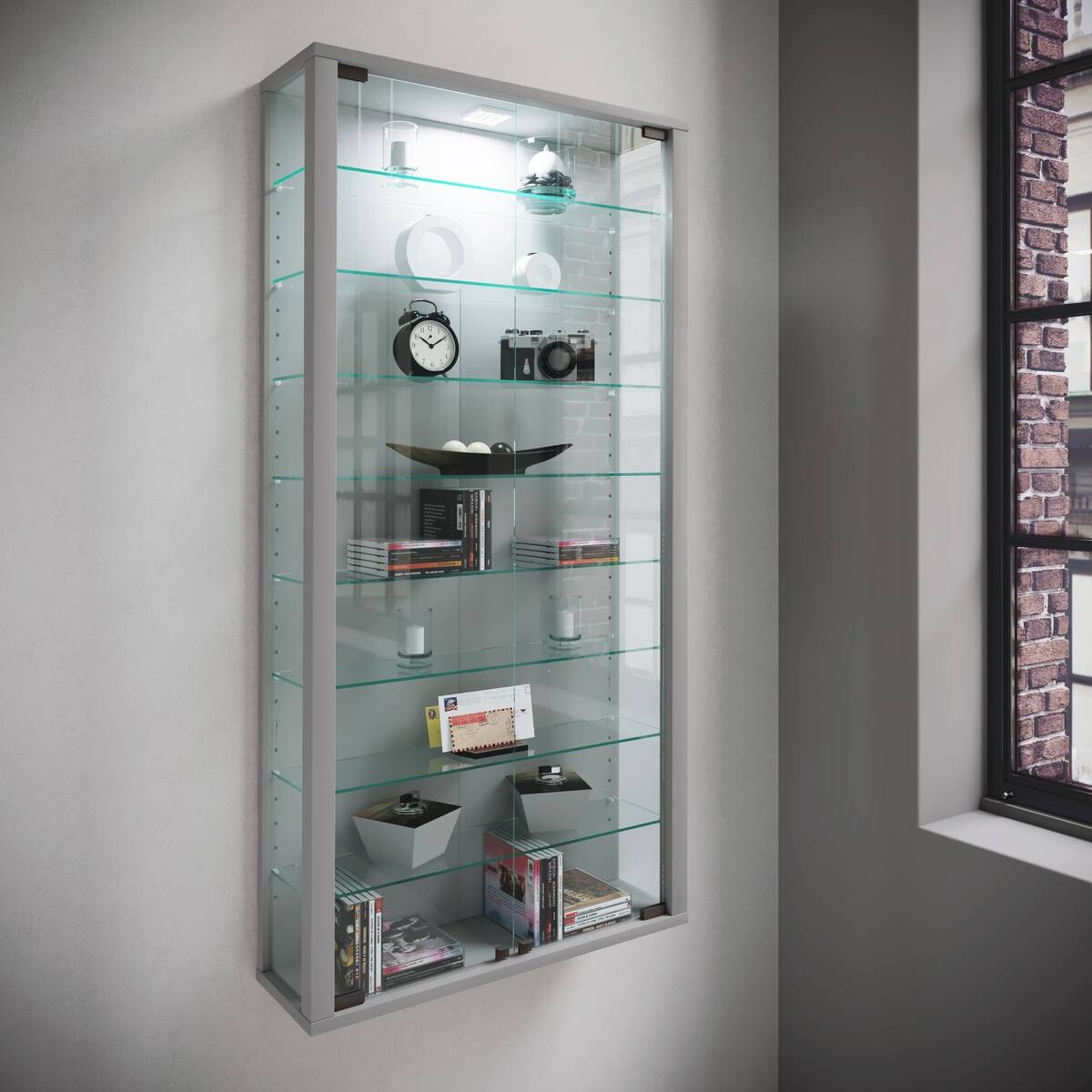 Vitrine Vitrosa Maxi silber Holzwerkstoff Glas B/H/T: ca. 59x113x18 cm