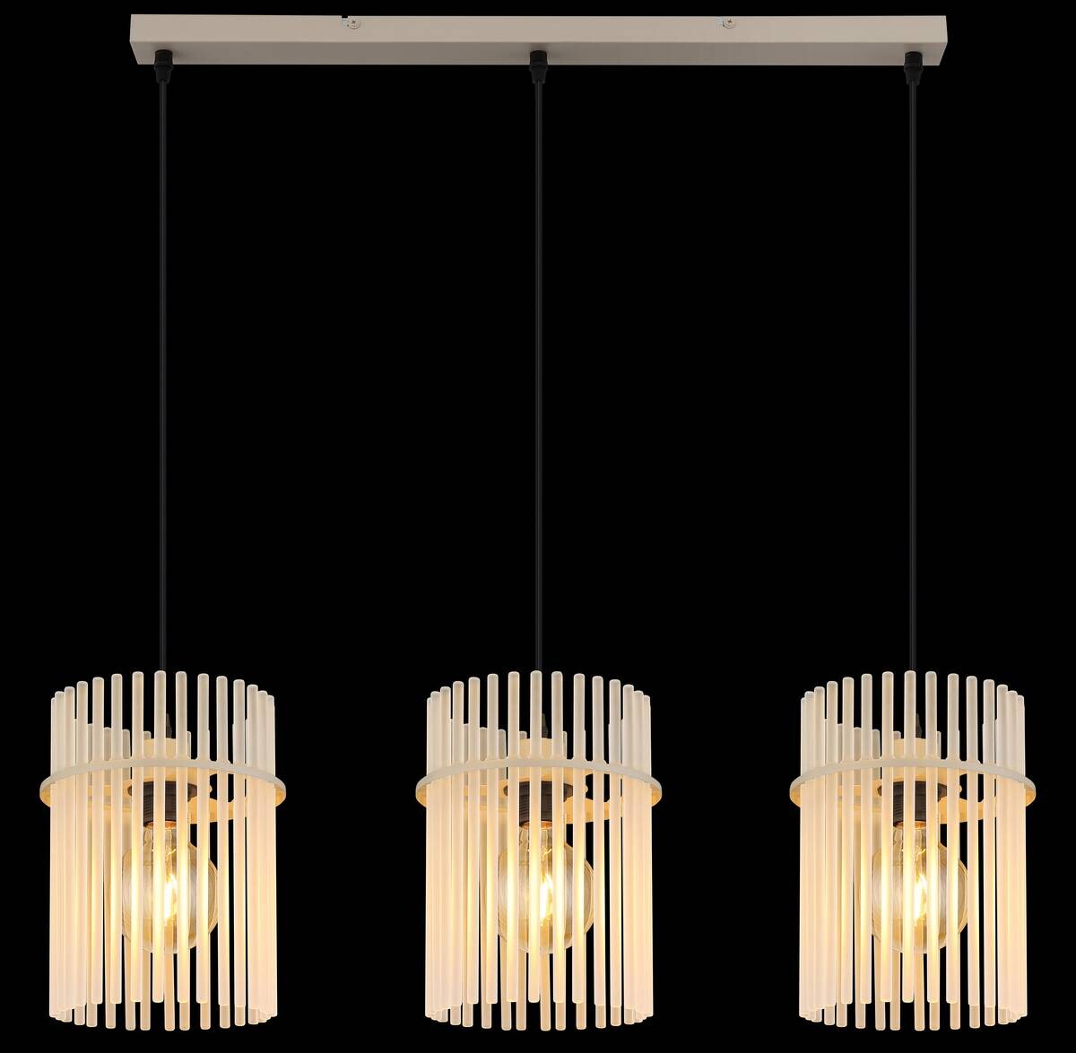 GLOBO Pendelleuchte sand Metall Glas B/H/T: ca. 80x140x20 cm E27 3 Brennstellen