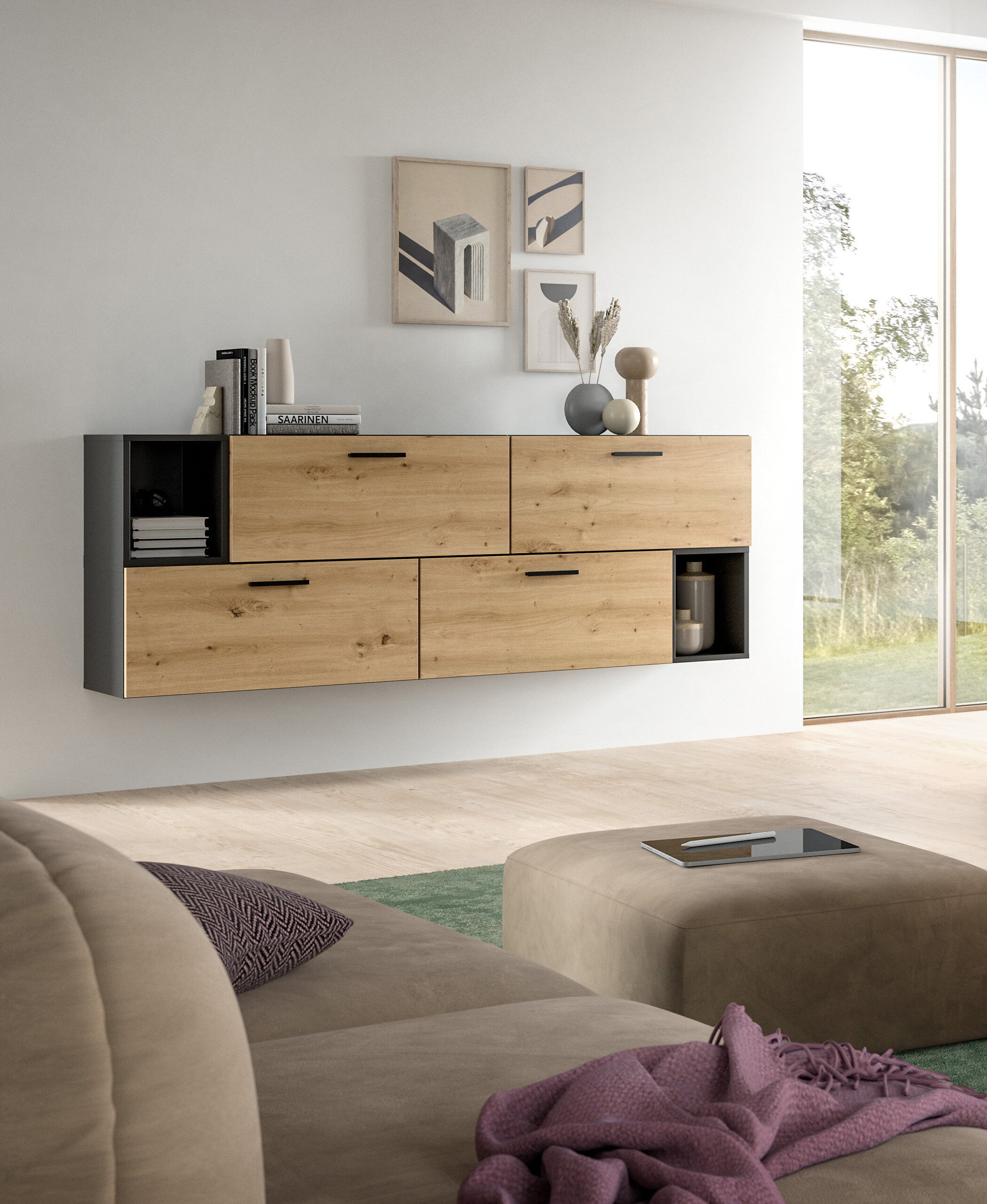 Wohnwand-Set TheOne Eiche Artisan Nachbildung anthrazit B/H/T: ca. 75x32x34 cm Wohnwand-Set TheOne Eiche Artisan Nachbildung anthrazit B/H/T: ca. 75x32x34 cm