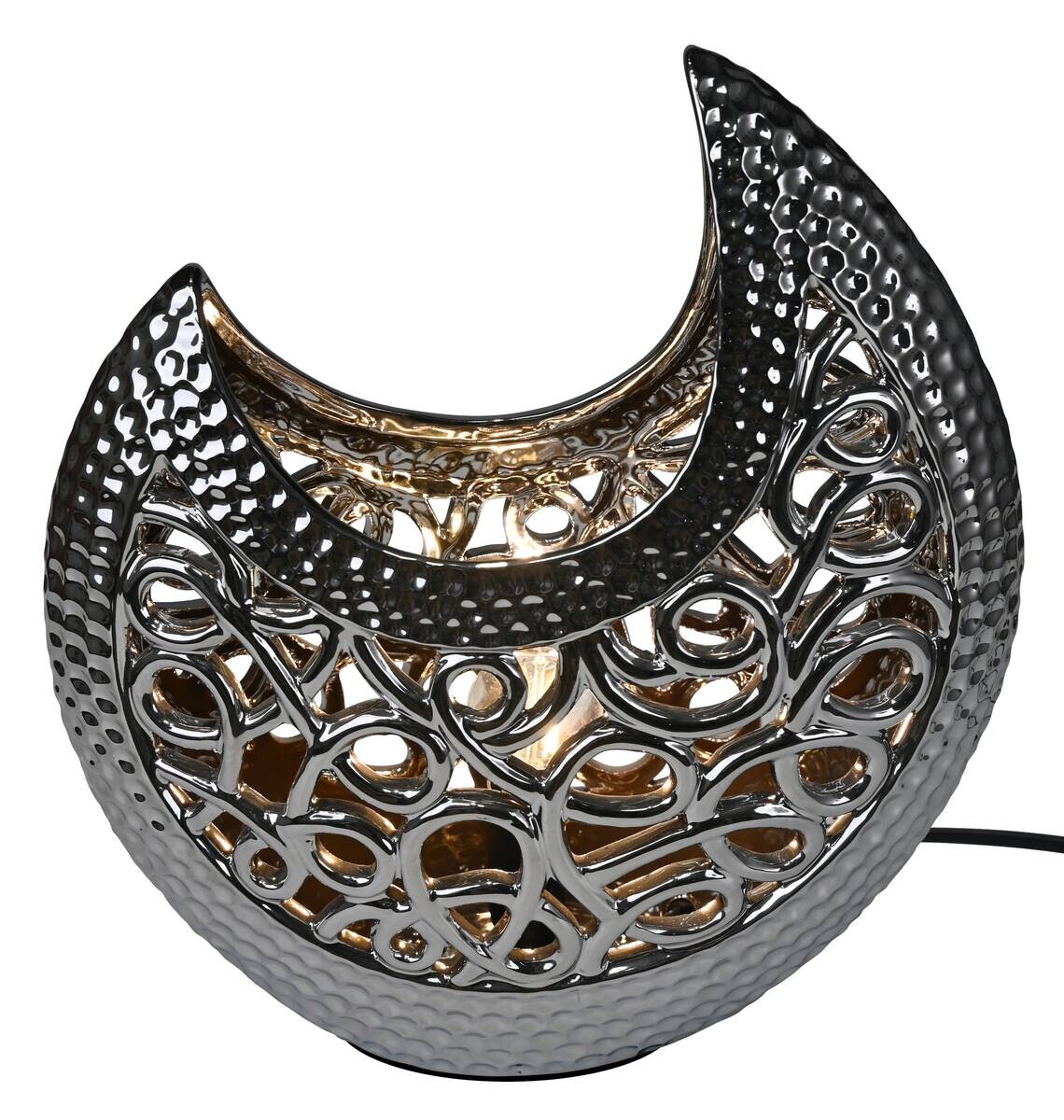 POCOline Keramik_Tischleuchte Adelina silber Keramik B/H/L: ca. 16x36x30 cm E14 1 Brennstellen