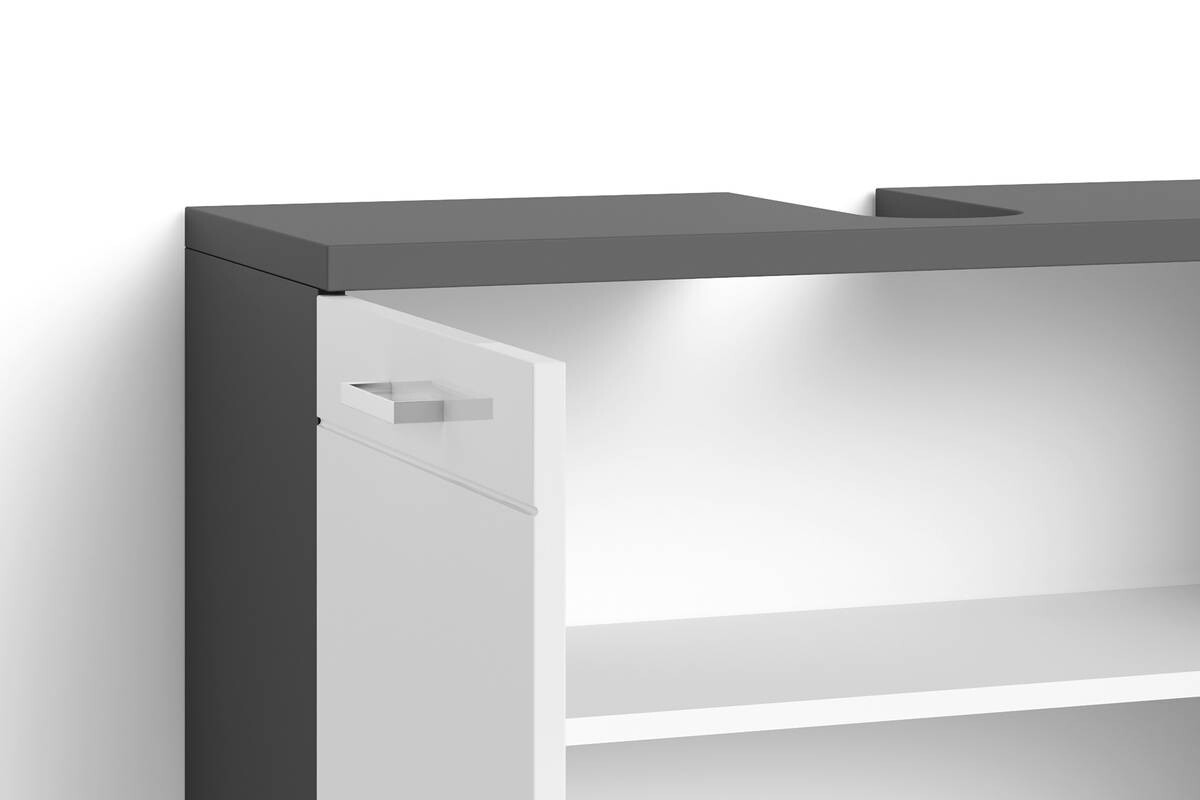 Waschbeckenunterschrank NEBRASKA anthrazit weiß Hochglanz silber verchromt B/H/T: ca. 80x59x31,5 cm