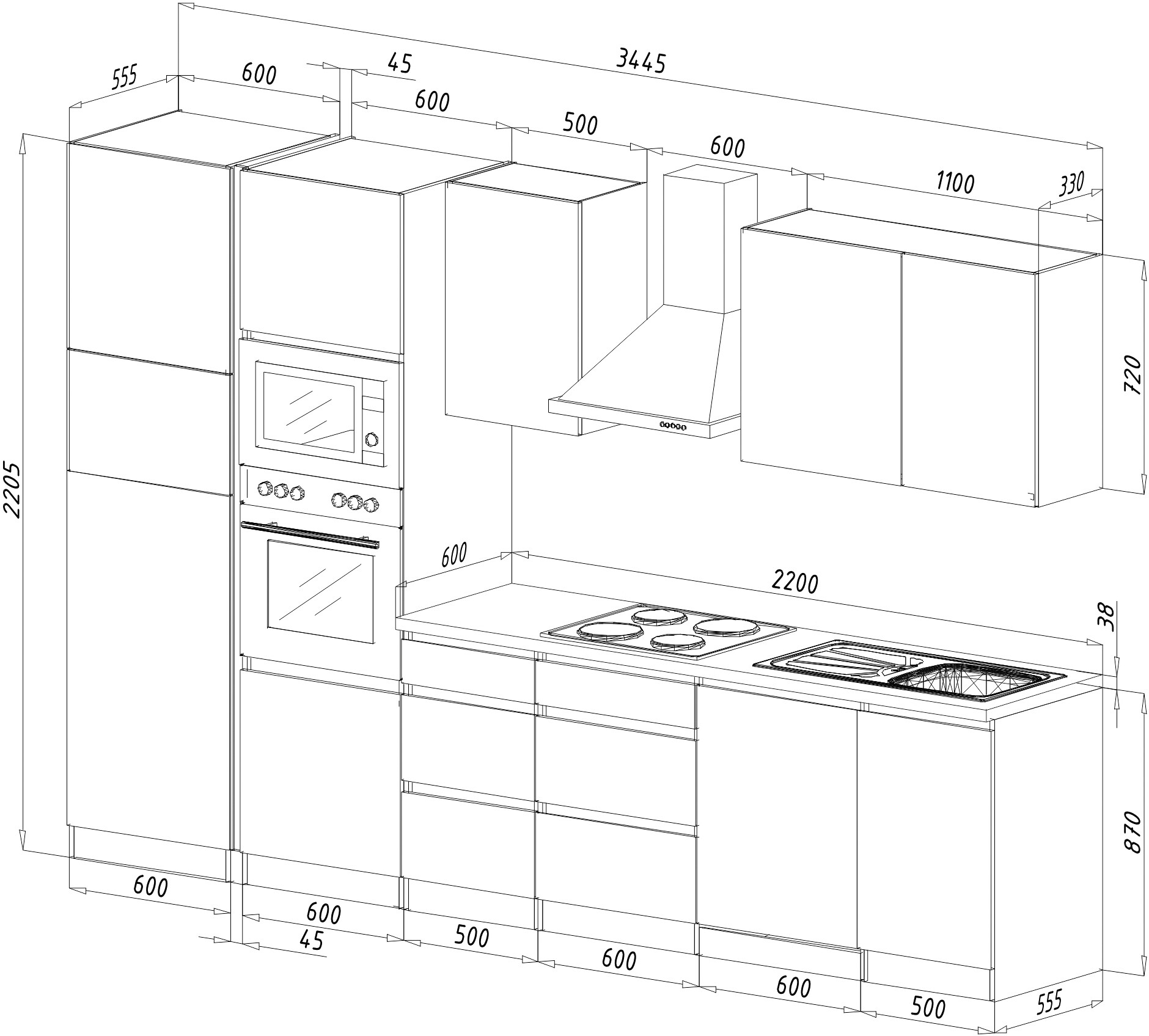 Respekta Küchenblock Premium grau hochglänzend B/H/T: ca. 345x220,5x60 cm