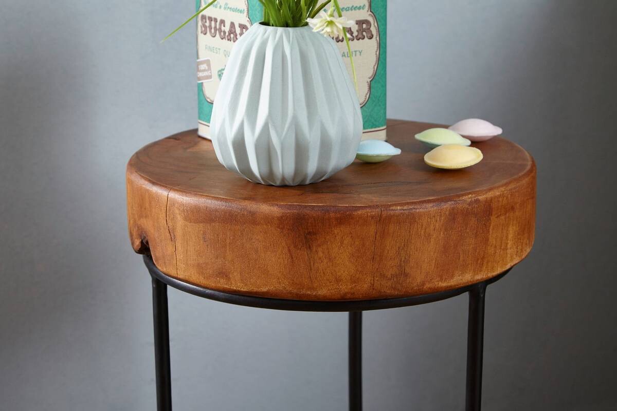 Beistelltisch natur schwarz Echtholz Metall B/H/T: ca. 28x45x28 cm