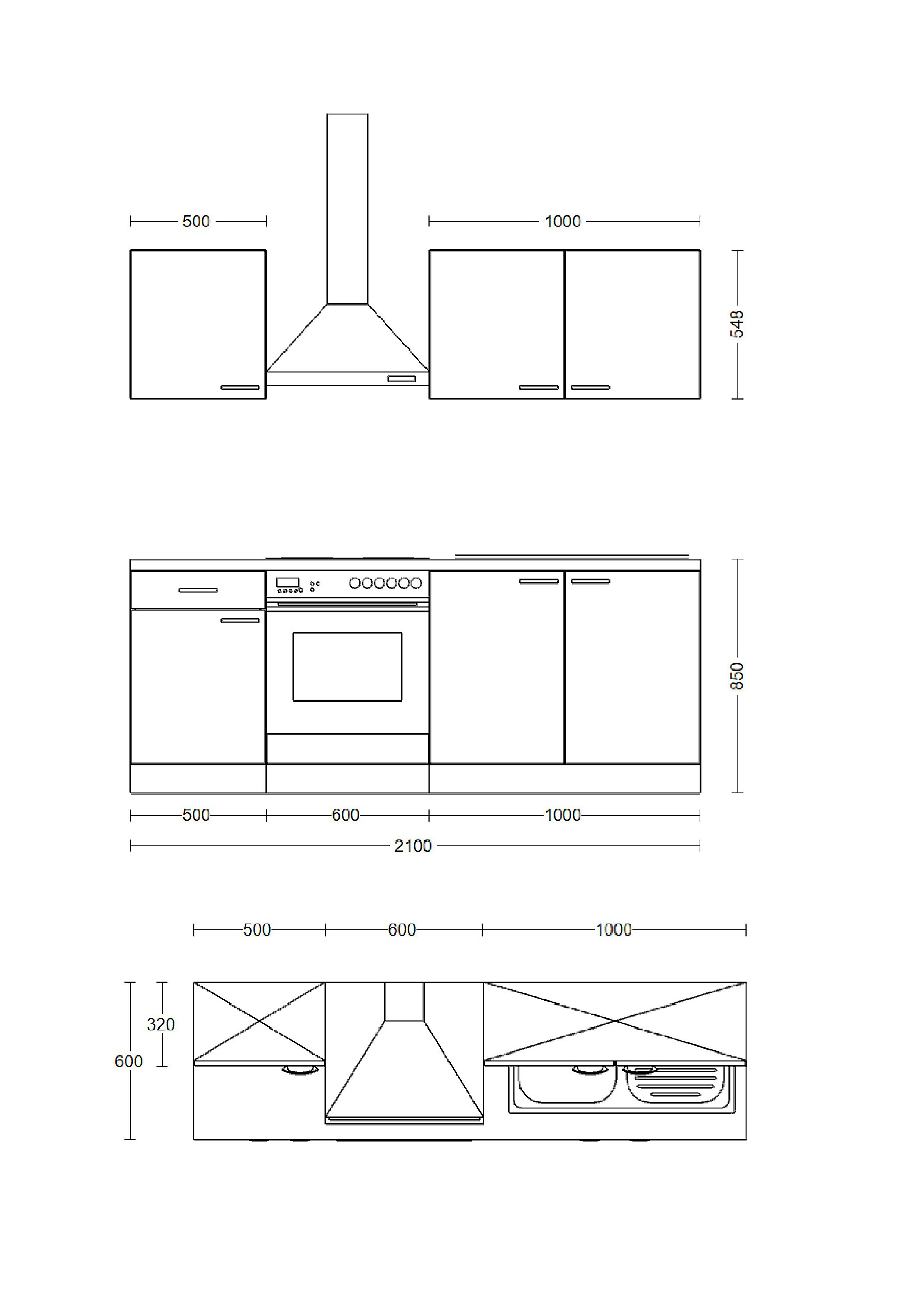 Küchenblock Lucca weiß matt B/H/T: ca. 210x200x60 cm