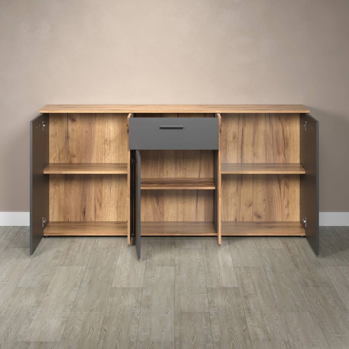 Kommode Esteban anthrazit Eiche Evoke Coast Nachbildung B/H/T: ca. 181x86x38 cm