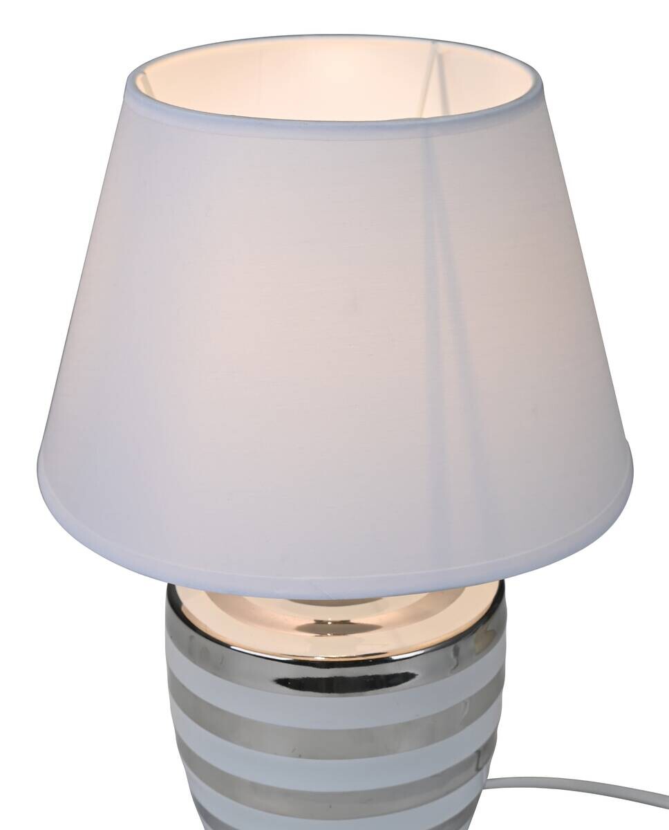 POCOline Keramik_Tischleuchte Annelie silber weiß Keramik B/H/L: ca. 25x37x26 cm E14 1 Brennstellen