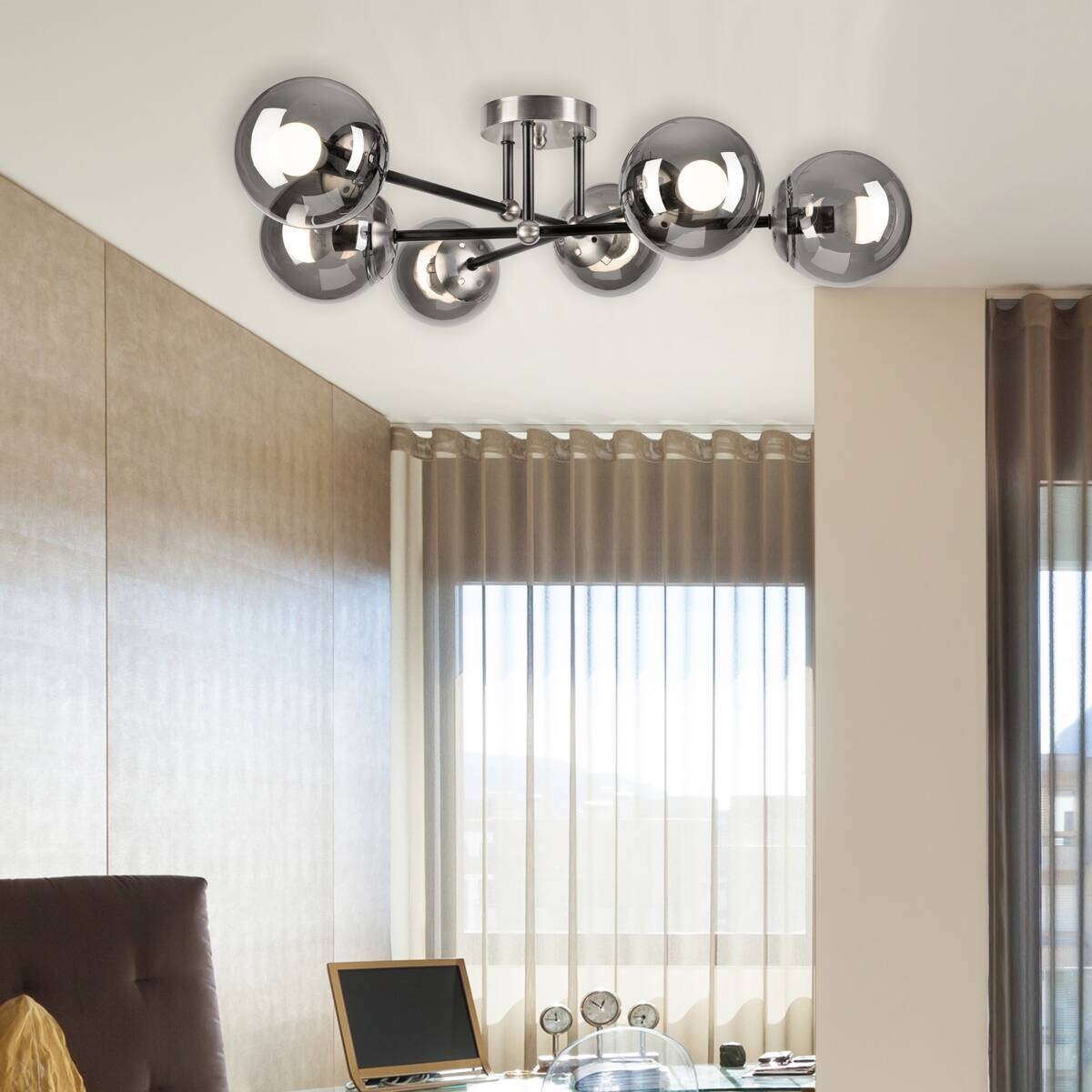 Lamkur Anbauleuchte Malena Chrom schwarz Glas Stahl B/H/L: ca. 64x20x64 cm E14 6 Brennstellen