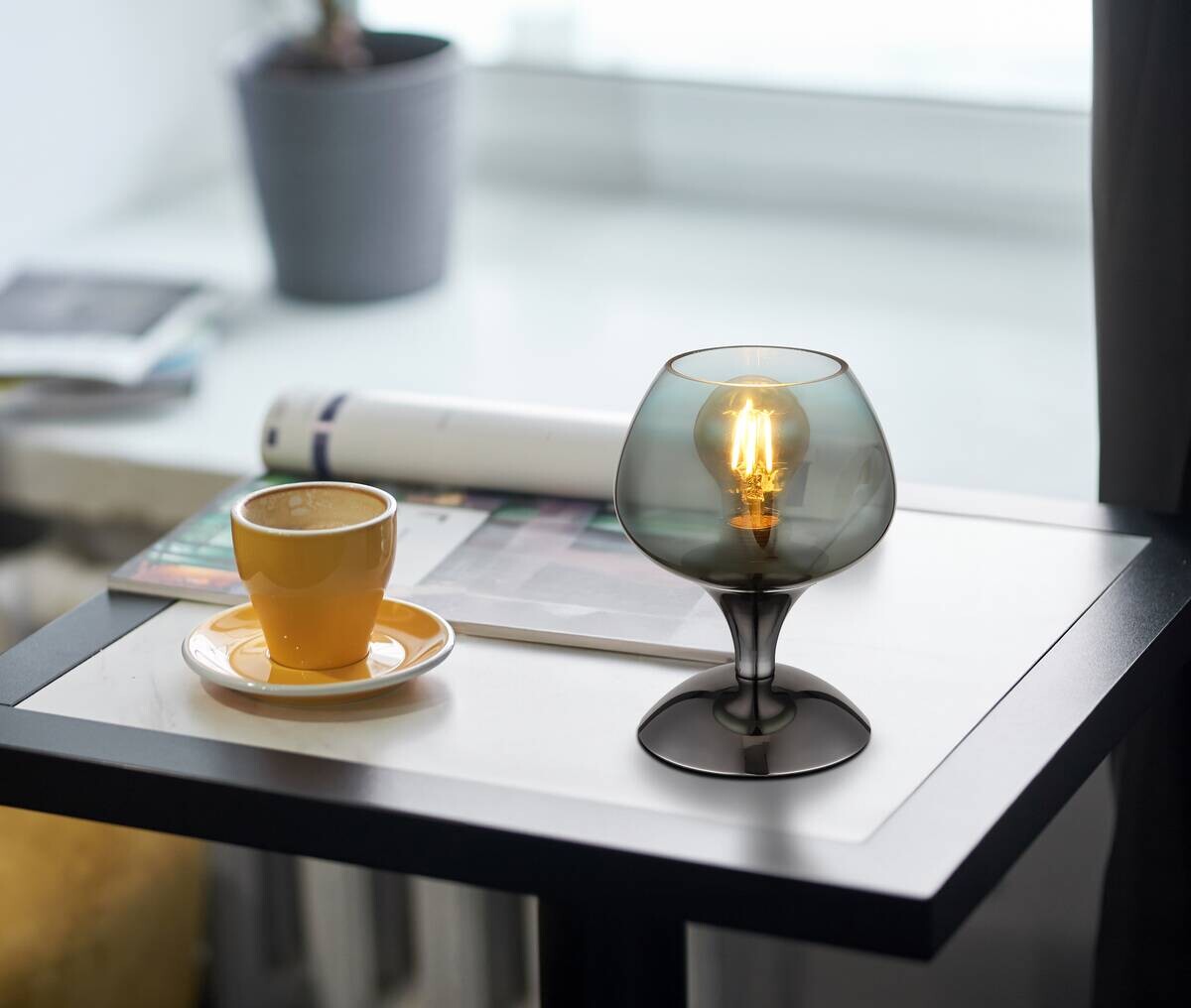 GLOBO Tischleuchte schwarz Chrom grün Textil Metall Glas H/D: ca. 20,5x15 cm E27 1 Brennstellen