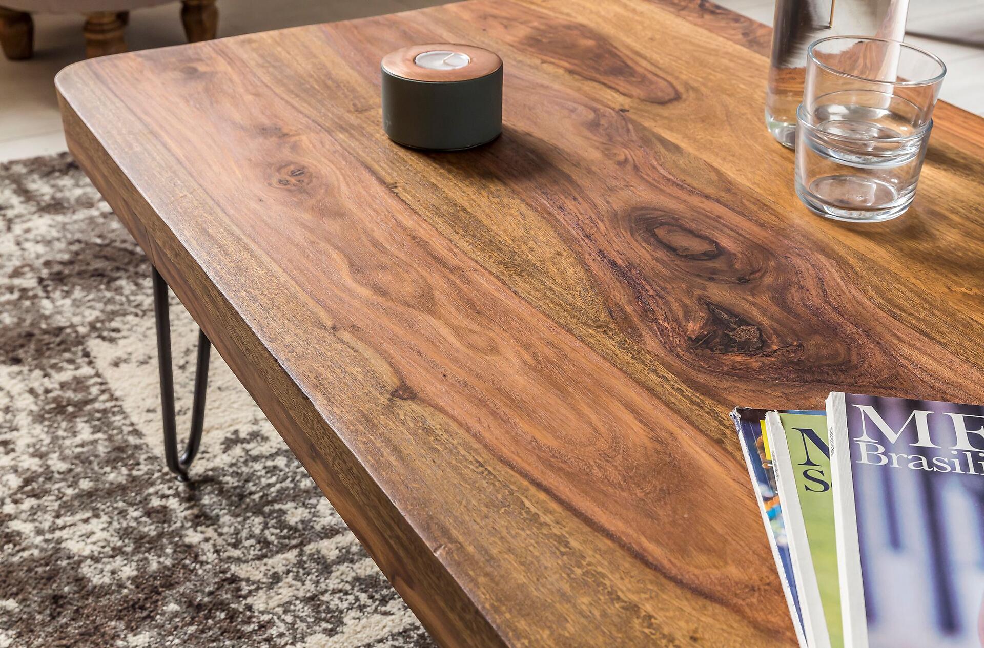 Wohnling Couchtisch natur schwarz Echtholz Metall B/H/T: ca. 115x40x60 cm