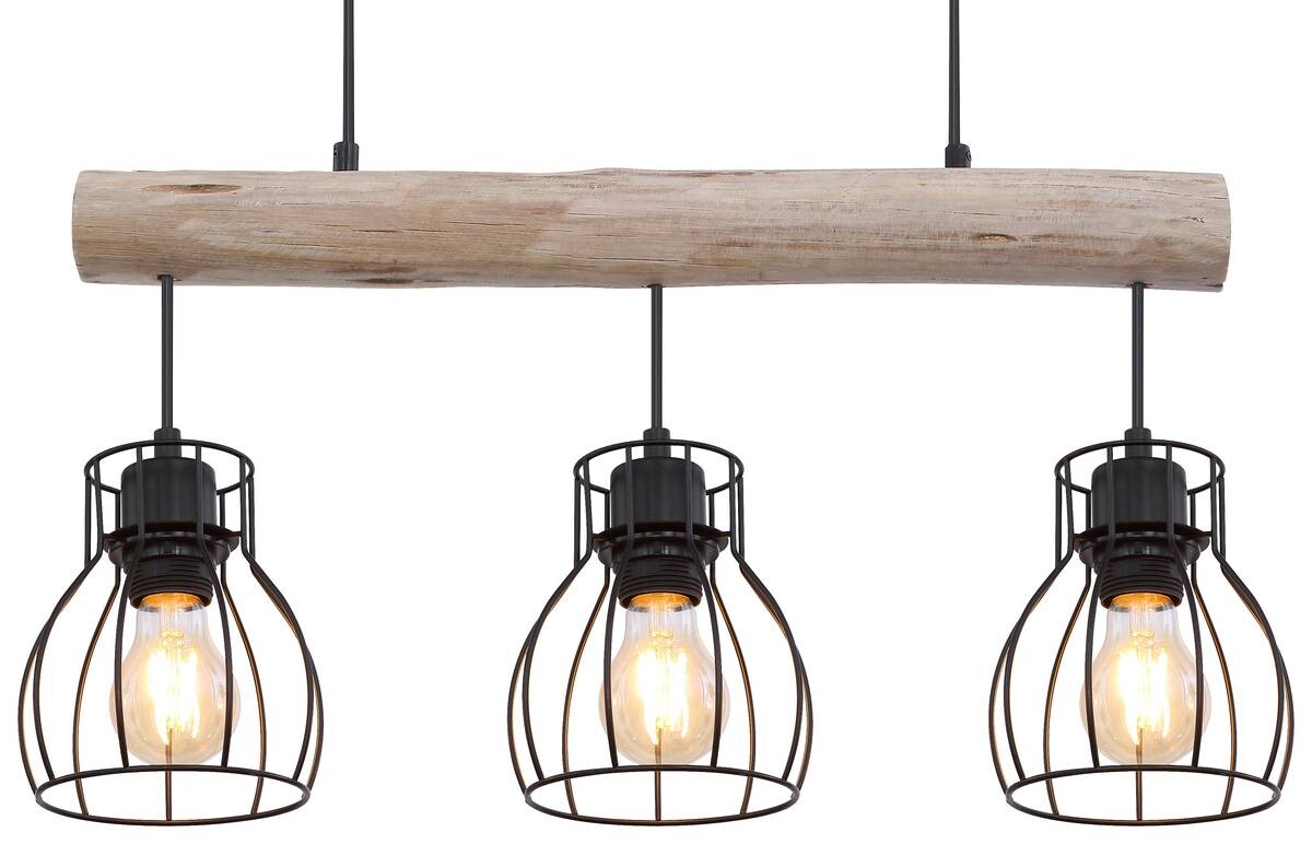 GLOBO Pendelleuchte Mina natur schwarz Holz Metall B/H: ca. 60x140 cm E27 3 Brennstellen