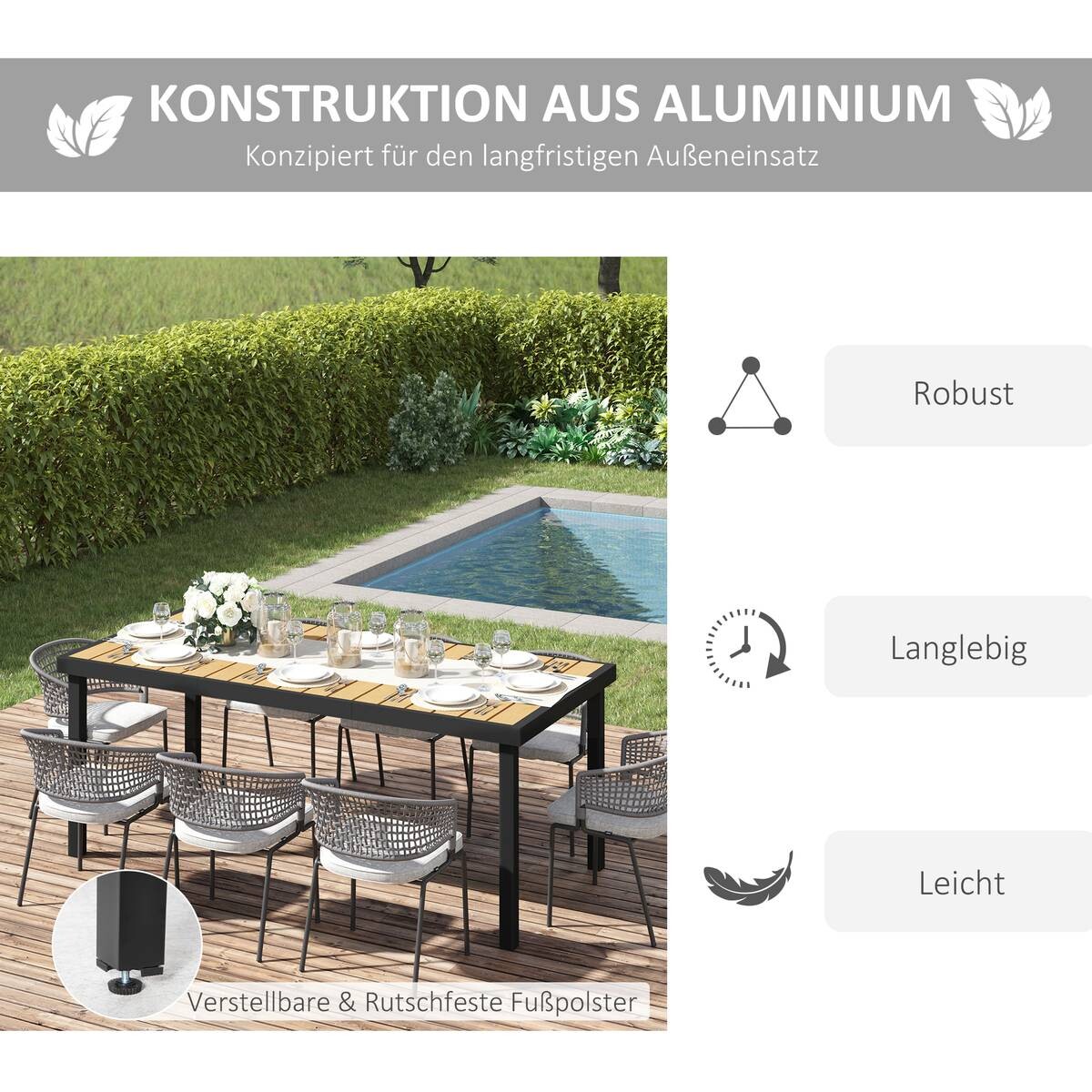 Outsunny Gartentisch natur Kunststoff B/H/L: ca. 90x74x190 cm