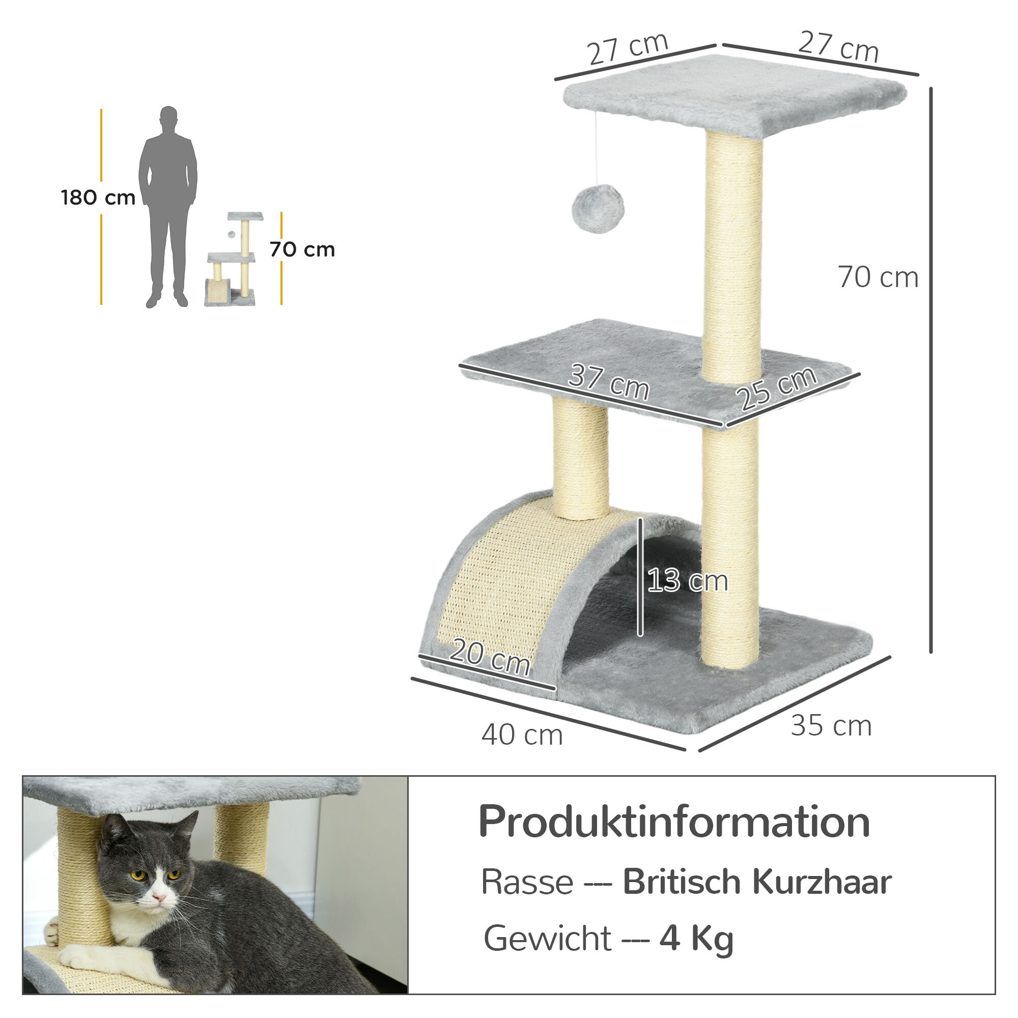 PawHut Kratzbaum hellgrau Polyester B/H/L: ca. 35x72x40 cm