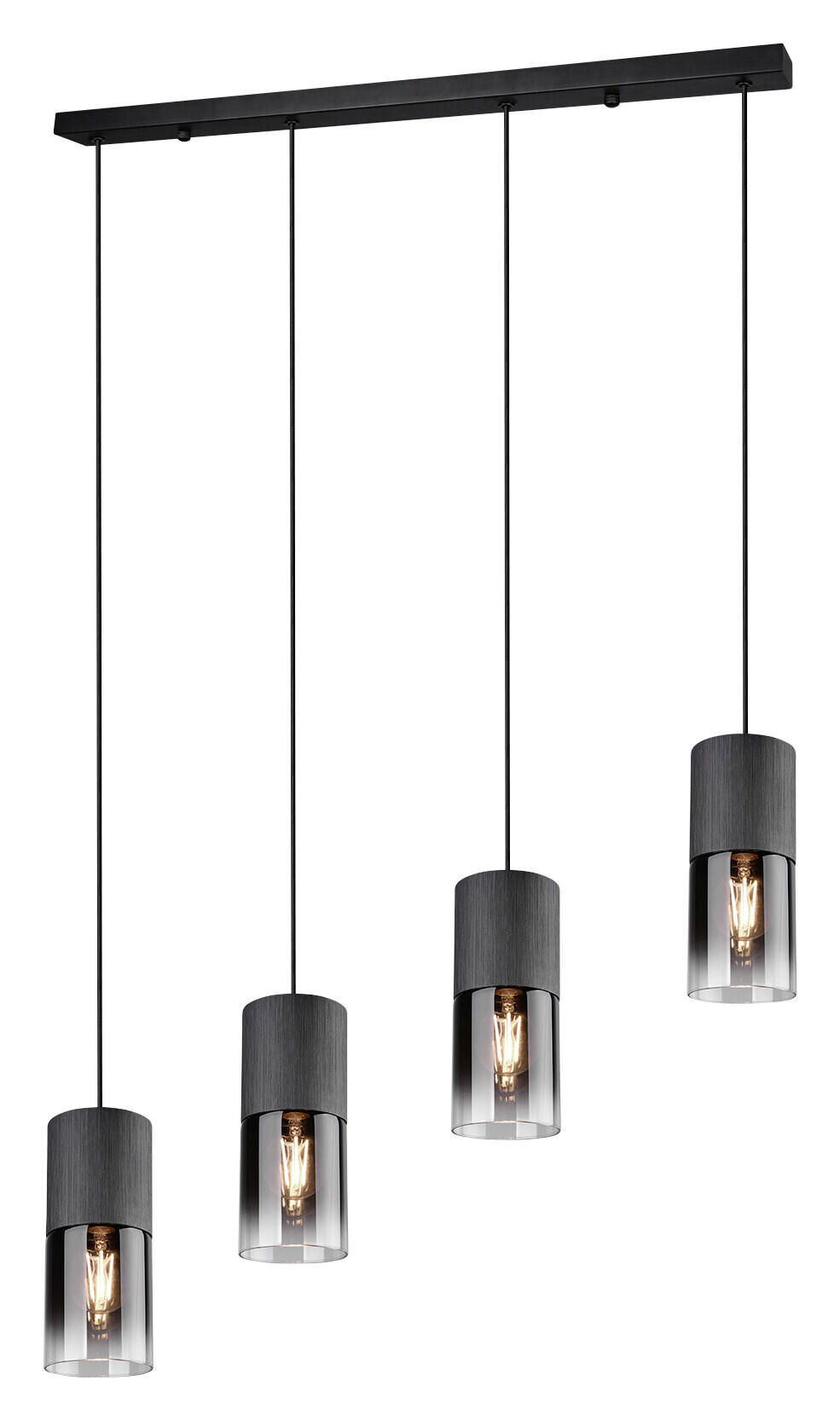 Reality Pendelleuchte Robin schwarz Rauch Metall Glas B/H/D: ca. 81x150x10 cm E27 4 Brennstellen