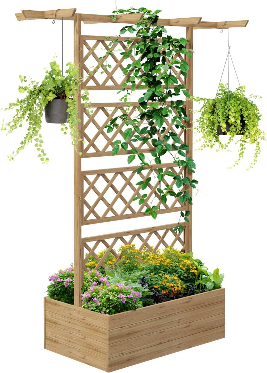 Outsunny Hochbeet natur Holz B/H/L: ca. 55x183x160 cm