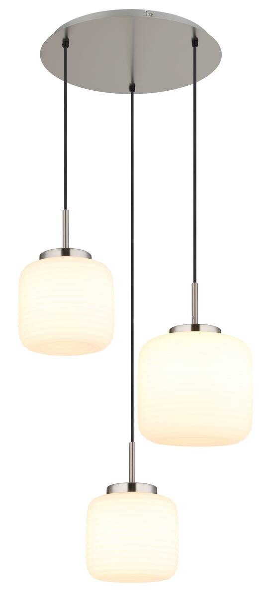 GLOBO Pendelleuchte Opal schwarz nickel matt Glas Metall H/D: ca. 130x52,5 cm 3.0 Brennstellen
