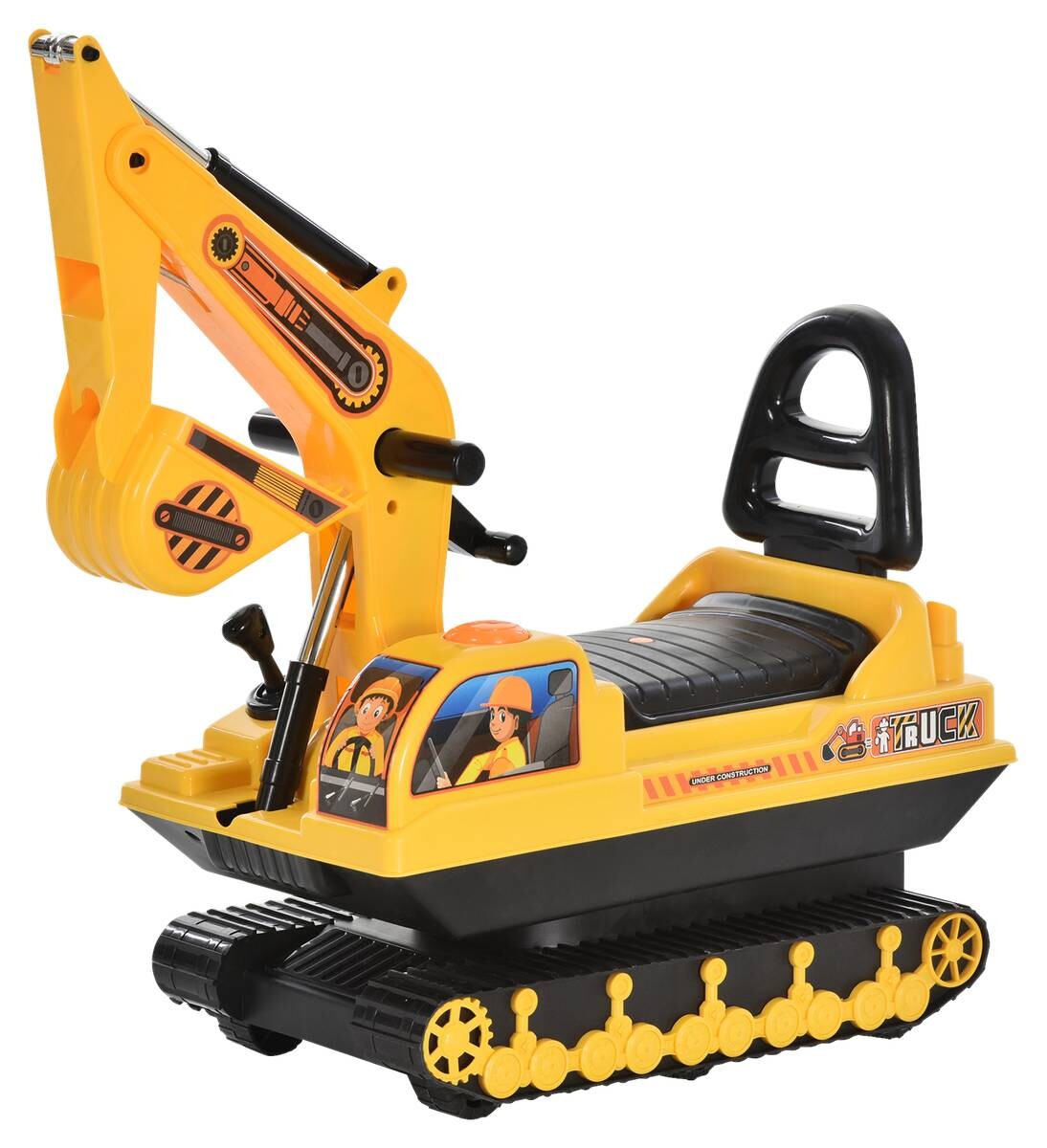 HOMCOM Kinder-Rutscherfahrzeug Bagger gelb B/H/L: ca. 24x58,5x78 cm