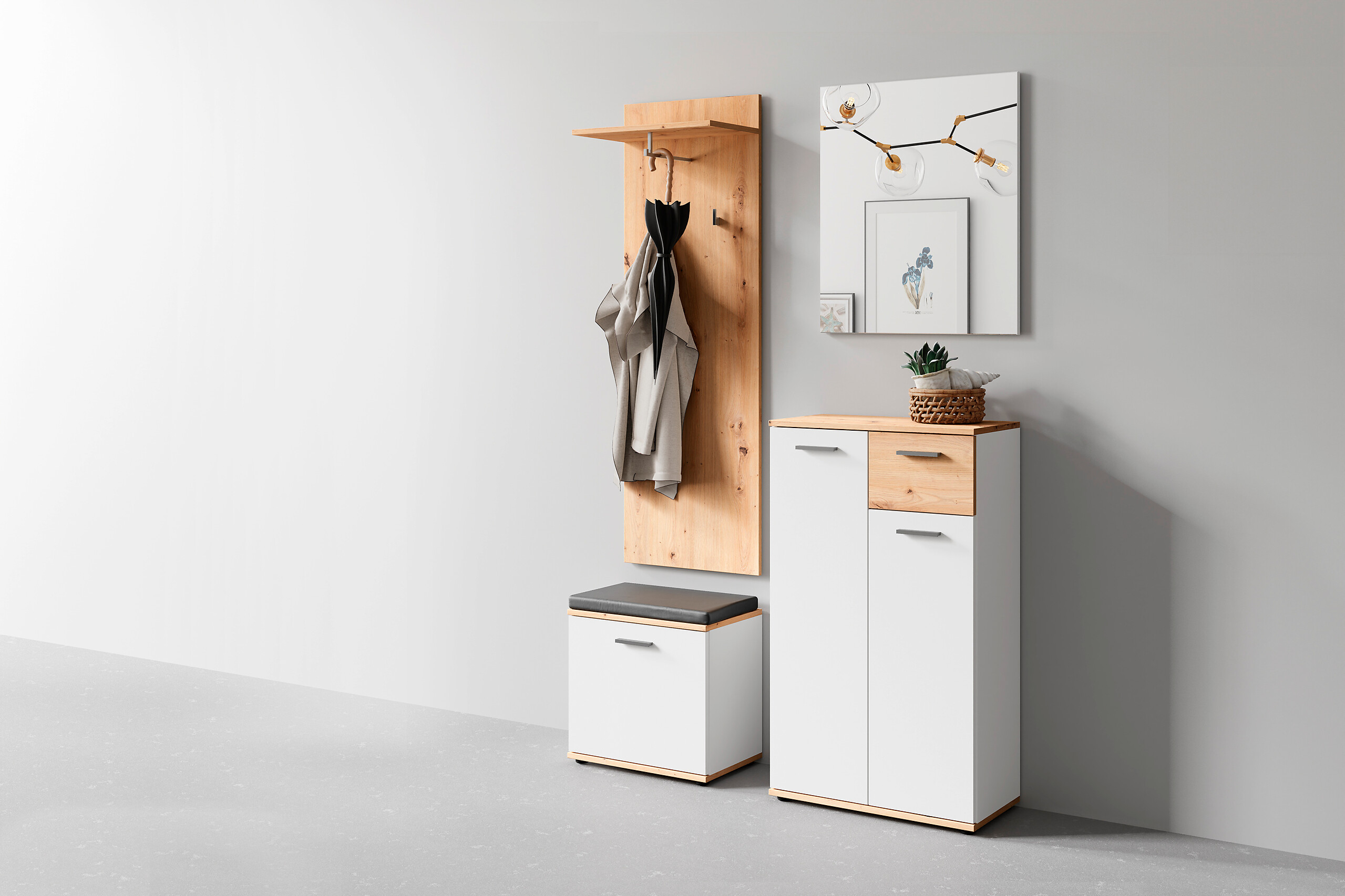 Garderobenset JAKOB Set 4-tlg. weiß Eiche Garderobenset JAKOB Set 4-tlg. weiß Eiche