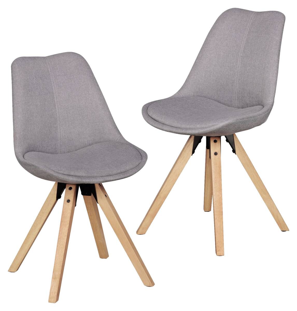 Stuhl 2er-Set hellgrau natur Stoff Echtholz B/H/T: ca. 49x87x52 cm