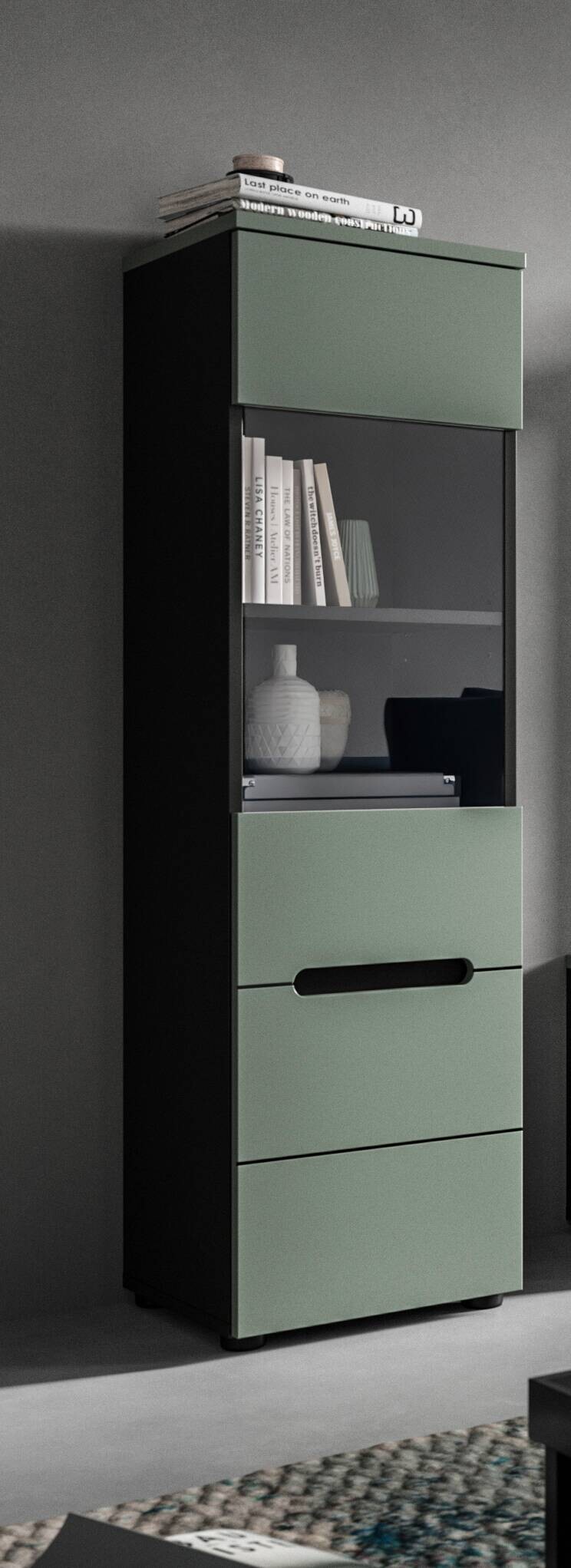 Vitrine Canu grün basaltgrau Nachbildung B/H/T: ca. 36x125x33 cm