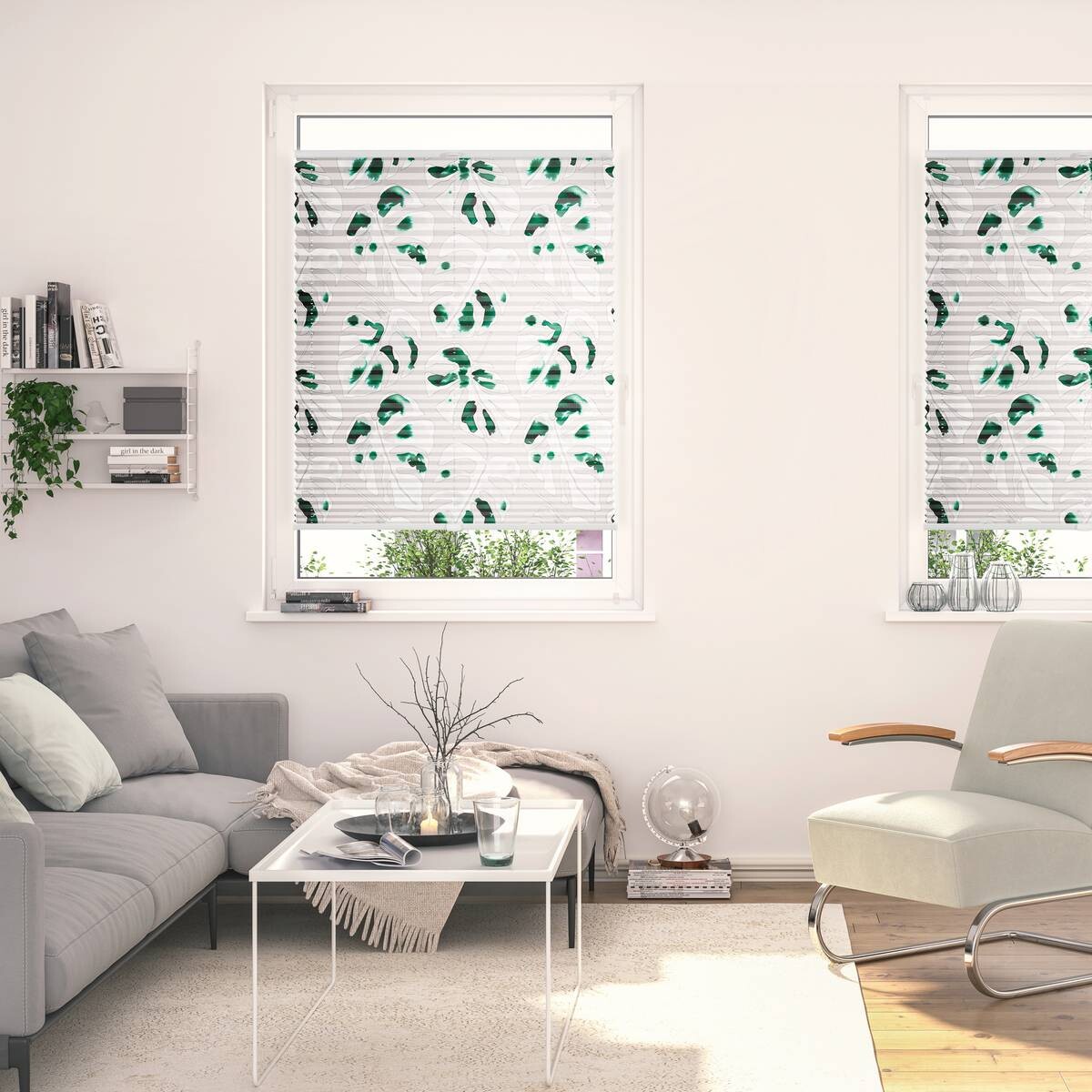 LICHTBLICK Spannplissee Monstera grün B/L: ca. 45x130 cm