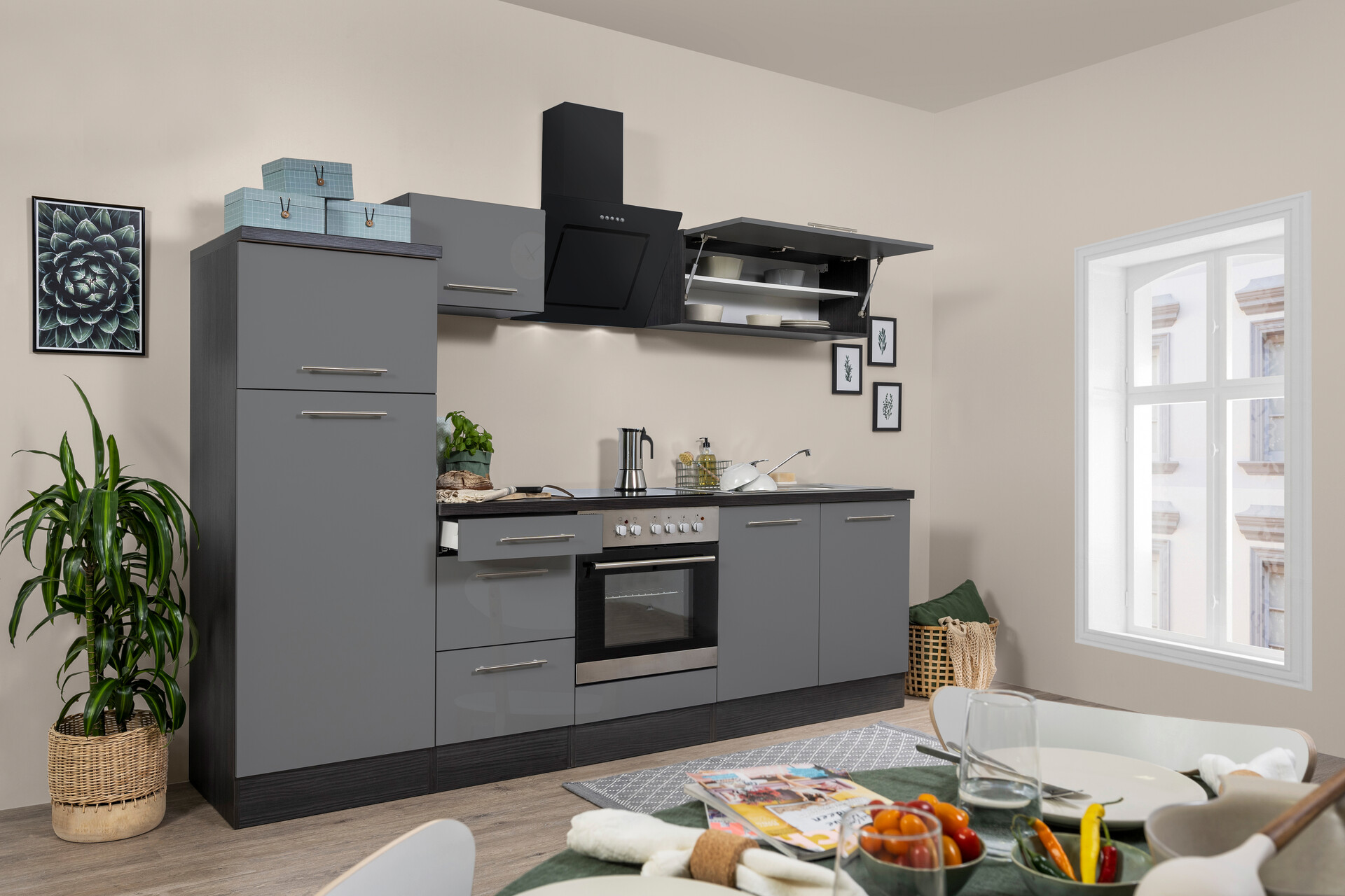 Respekta Küchenblock Premium grau hochglänzend B/H/T: ca. 270x200x60 cm