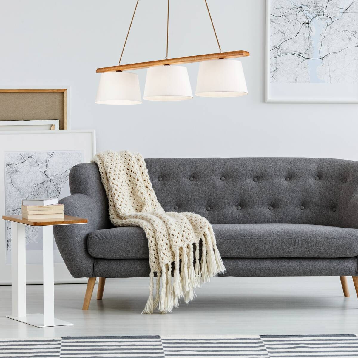 Lamkur Deckenleuchte Eiche rustikal Stahl Holz B/H/L: ca. 28x28x90 cm 3 Brennstellen