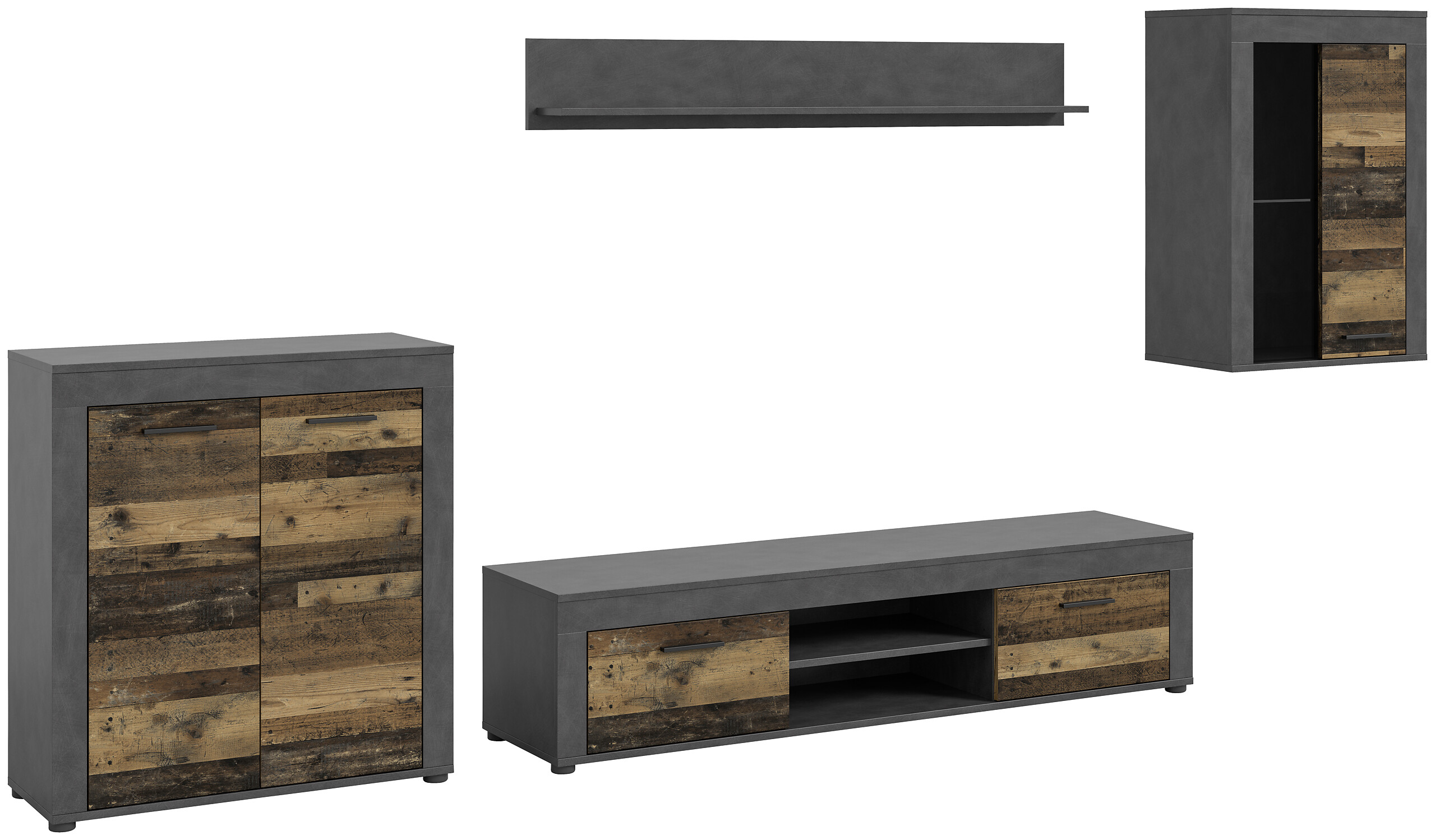 Wohnwand Jam Matera Nachbildung Old Wood Nachbildung B/H/T: ca. 169x330x35 cm